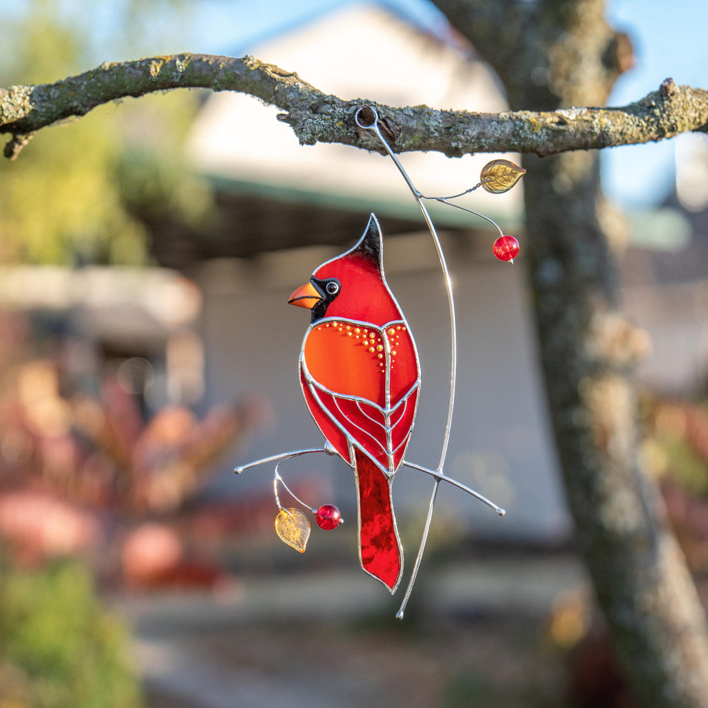 Cardinal stained glass memorial suncatcher Godfather gift Cardinal gifts stained glass window hangings Outdoor garden art