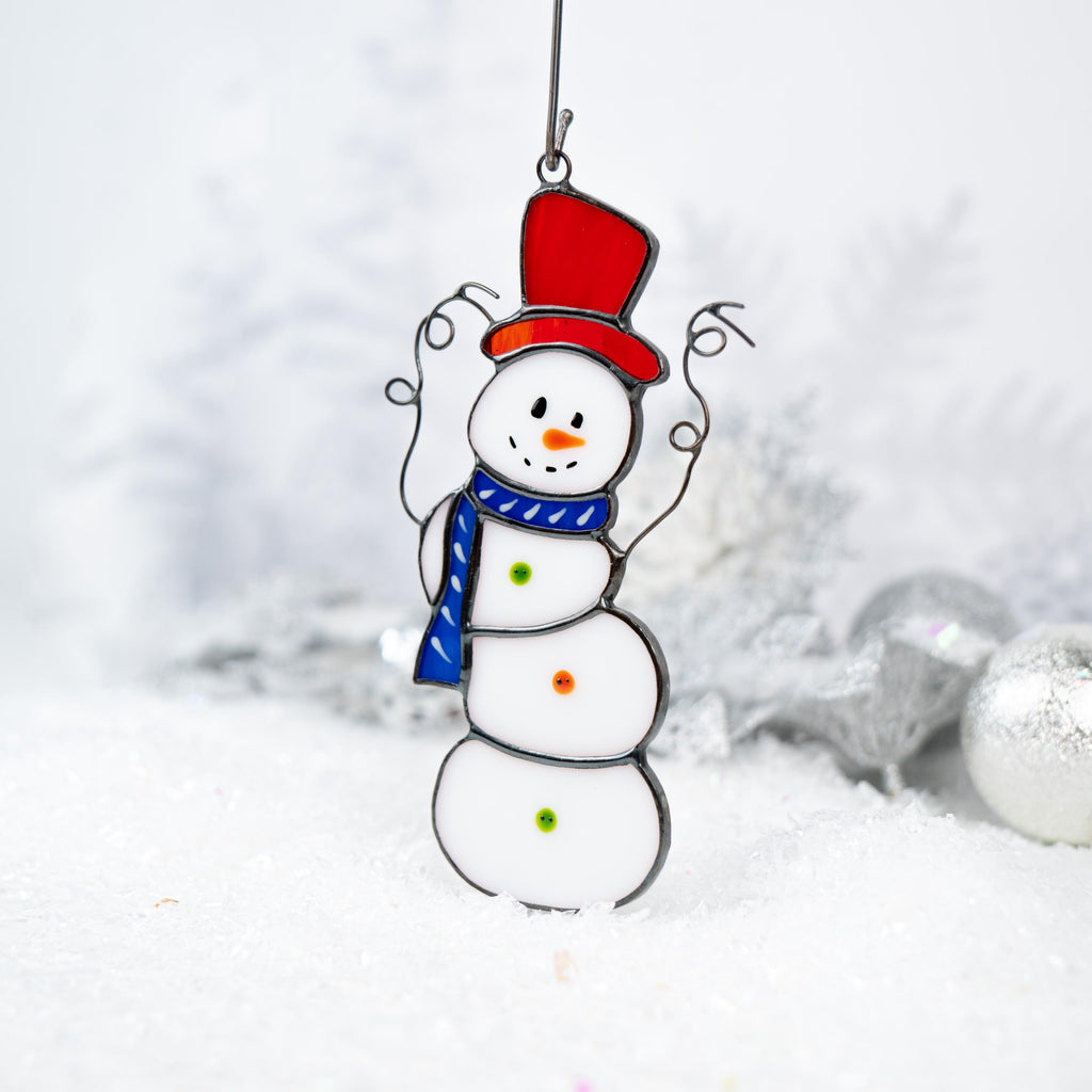 Stained glass snowman ornament Christmas gifts Glass Christmas ornaments stained glass window hangings Snowman stained glass suncatcher