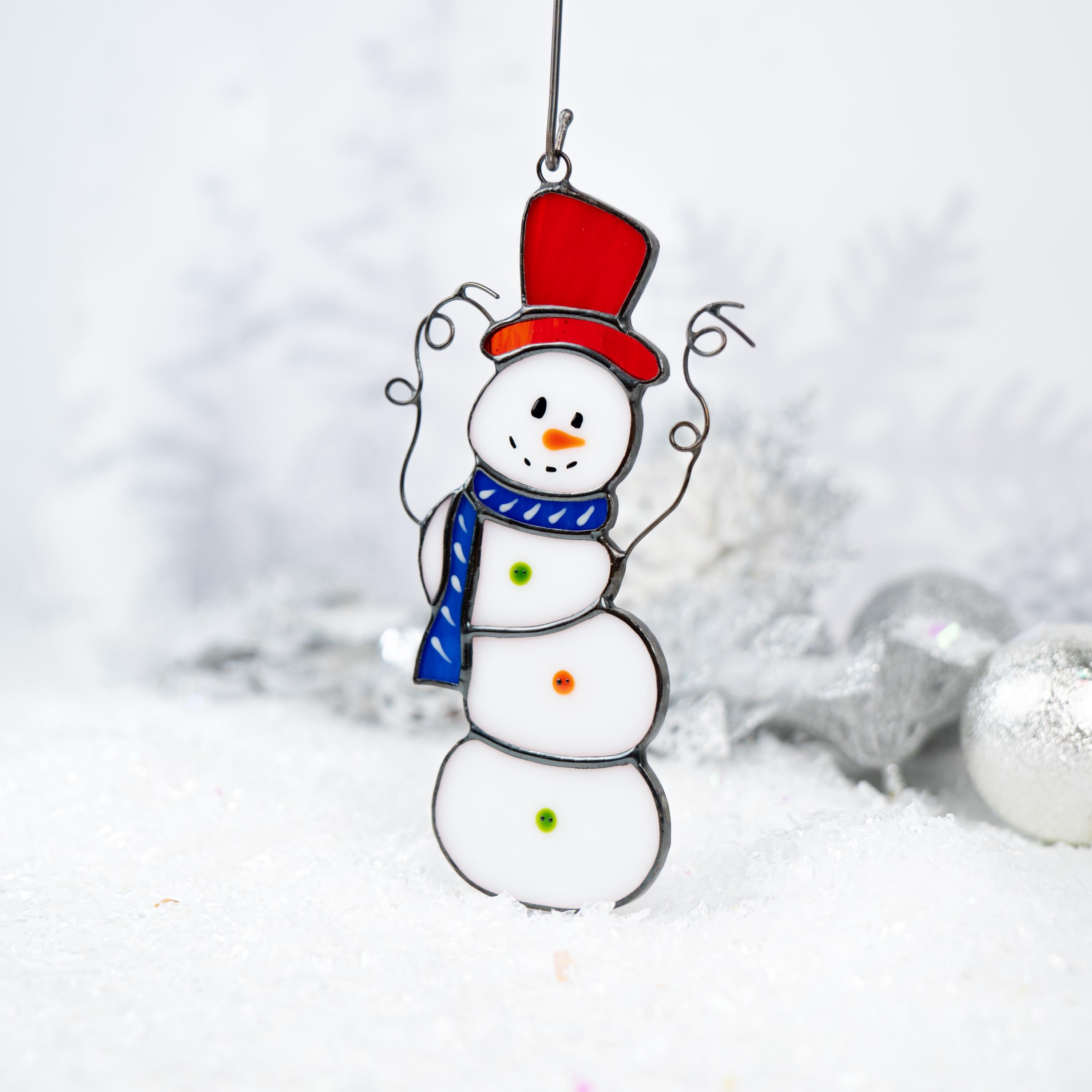 Stained glass snowman ornament Christmas gifts Glass Christmas ornaments stained glass window hangings Snowman stained glass suncatcher
