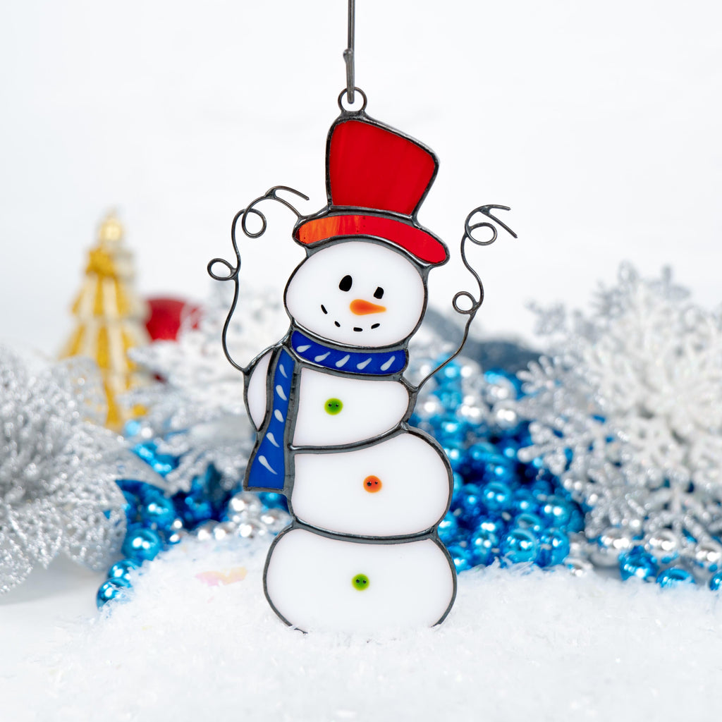 Stained glass snowman ornament Christmas gifts Glass Christmas ornaments stained glass window hangings Snowman stained glass suncatcher