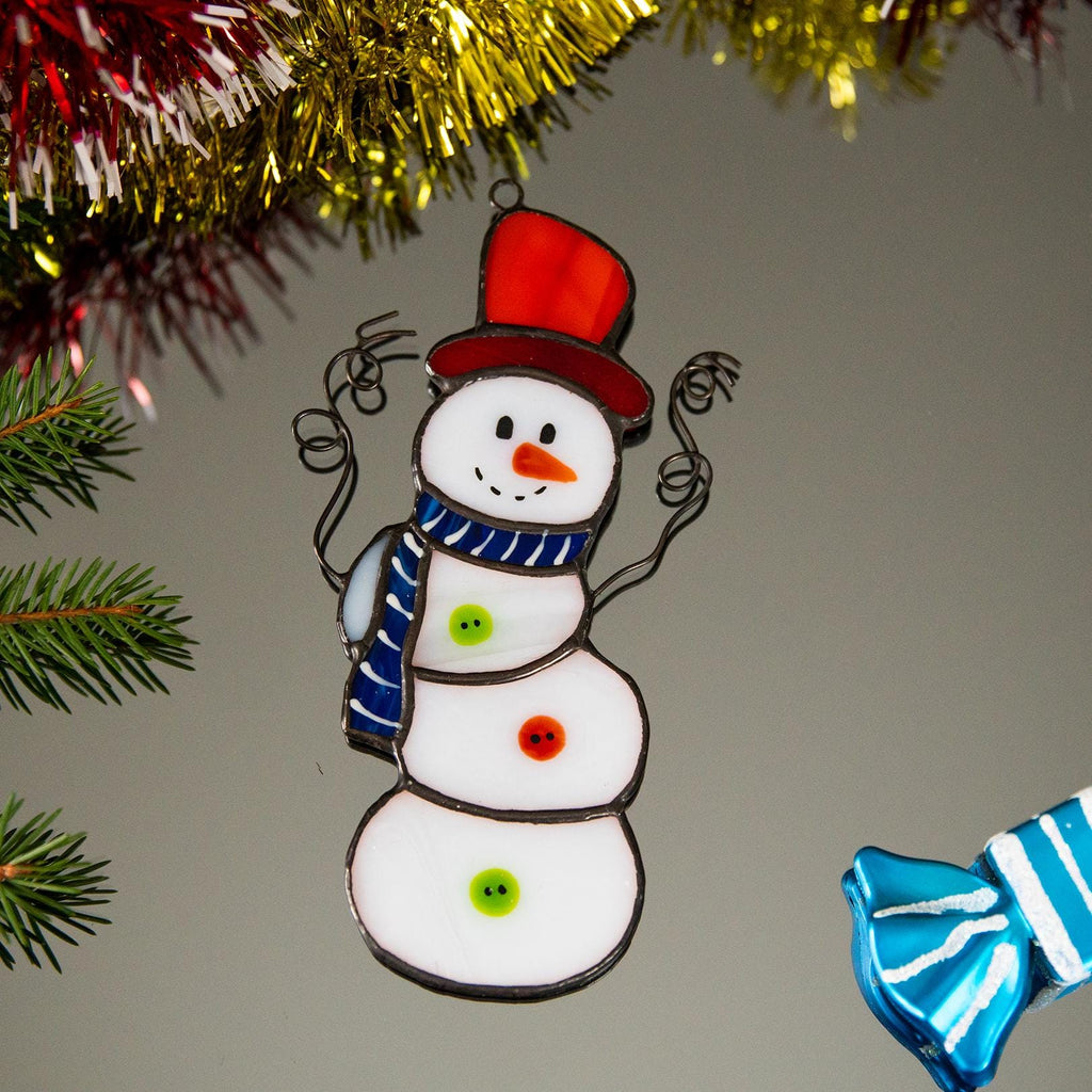 Stained glass snowman ornament Christmas gifts Glass Christmas ornaments stained glass window hangings Snowman stained glass suncatcher