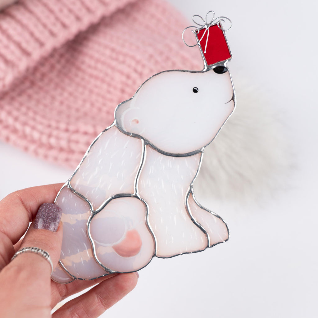 Bear stained glass suncatcher Friend Christmas gifts Christmas tree ornaments stained glass window hangings Winter art Handmade product
