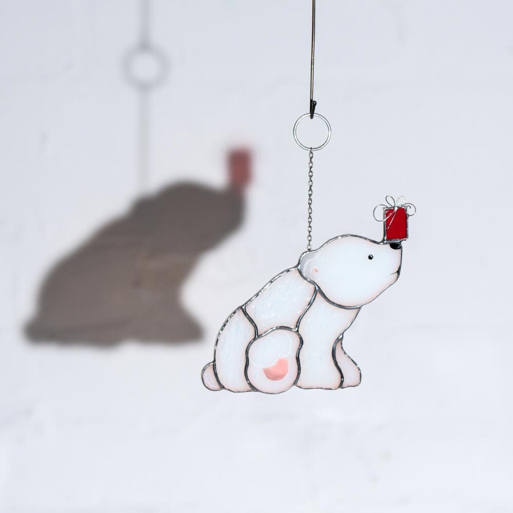 Bear stained glass suncatcher Friend Christmas gifts Christmas tree ornaments stained glass window hangings Winter art Handmade product