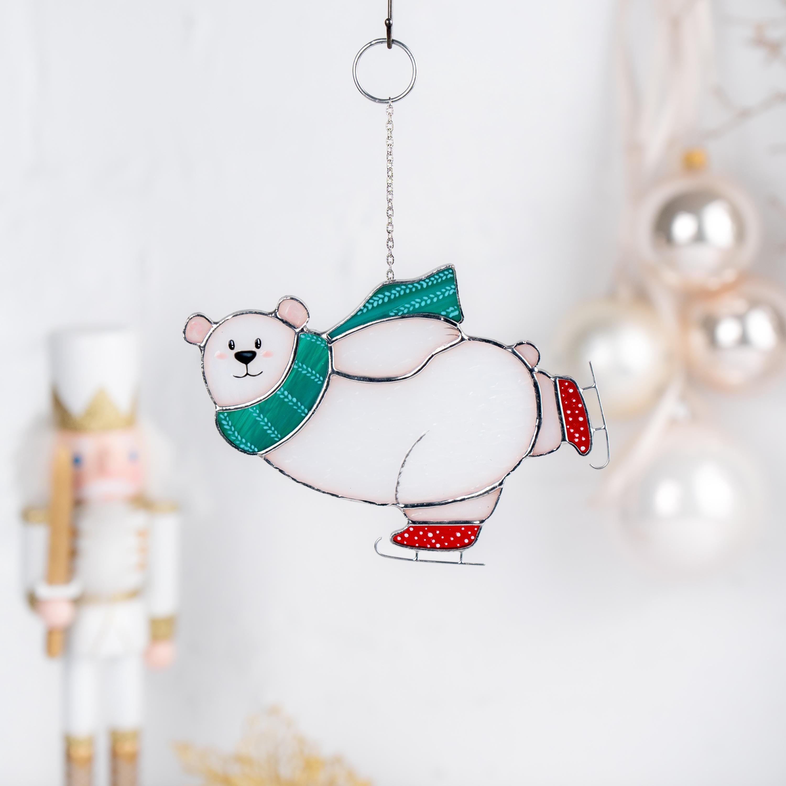 Christmas tree ornaments stained glass window hangings Gifts Parents Christmas Bear stained glass sun catcher Christmas decoration