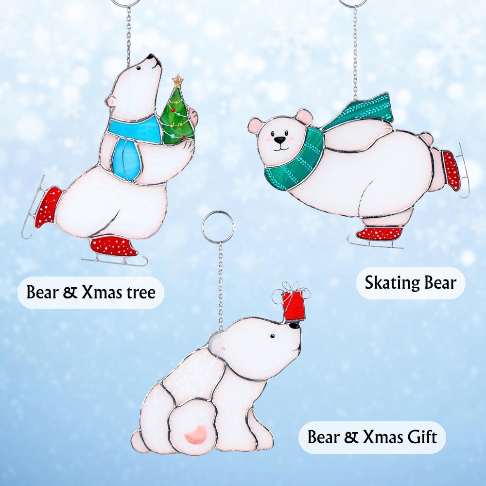 Christmas tree ornaments stained glass window hangings Gifts Parents Christmas Bear stained glass sun catcher Christmas decoration