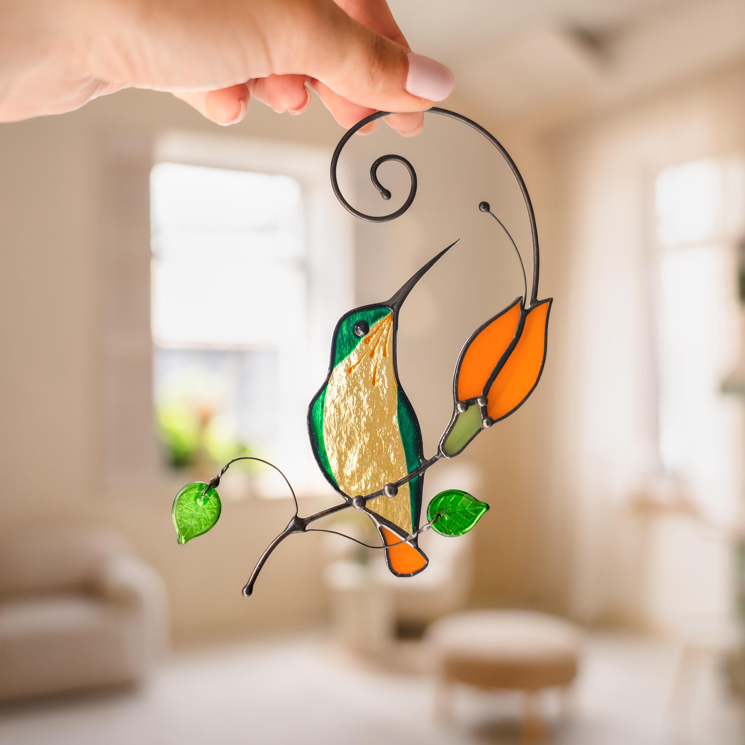 Hummingbird stained glass window hangings Godmother gift Hummingbird gifts stained glass suncatcher Grandma gift