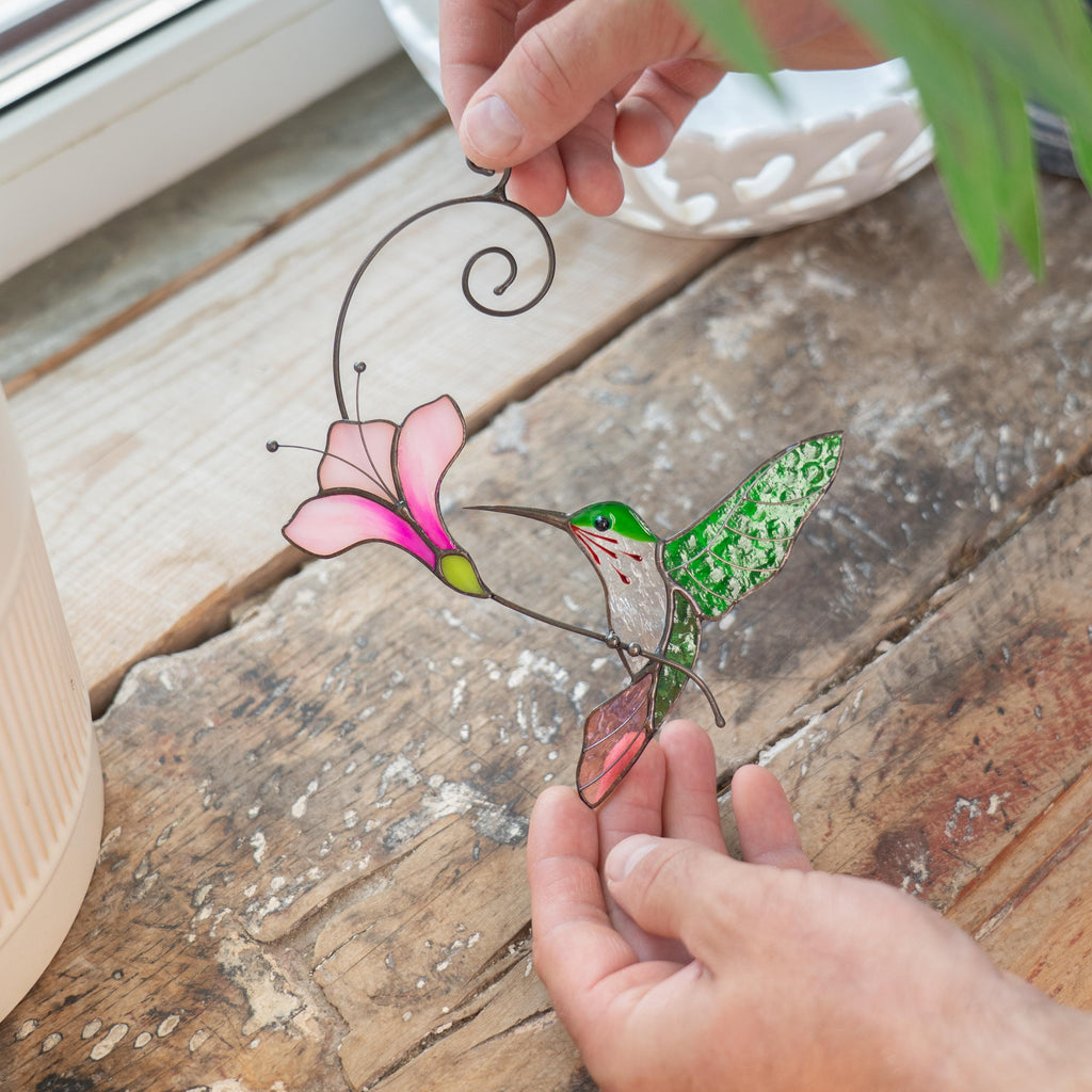 Hummingbird stained glass window hangings Godfather gift Hummingbird ornament Home decor items aesthetic