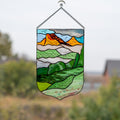 Stained glass mountains Godmother gift Custom stained glass window hangings Mom suncatcher Modern stained glass panel