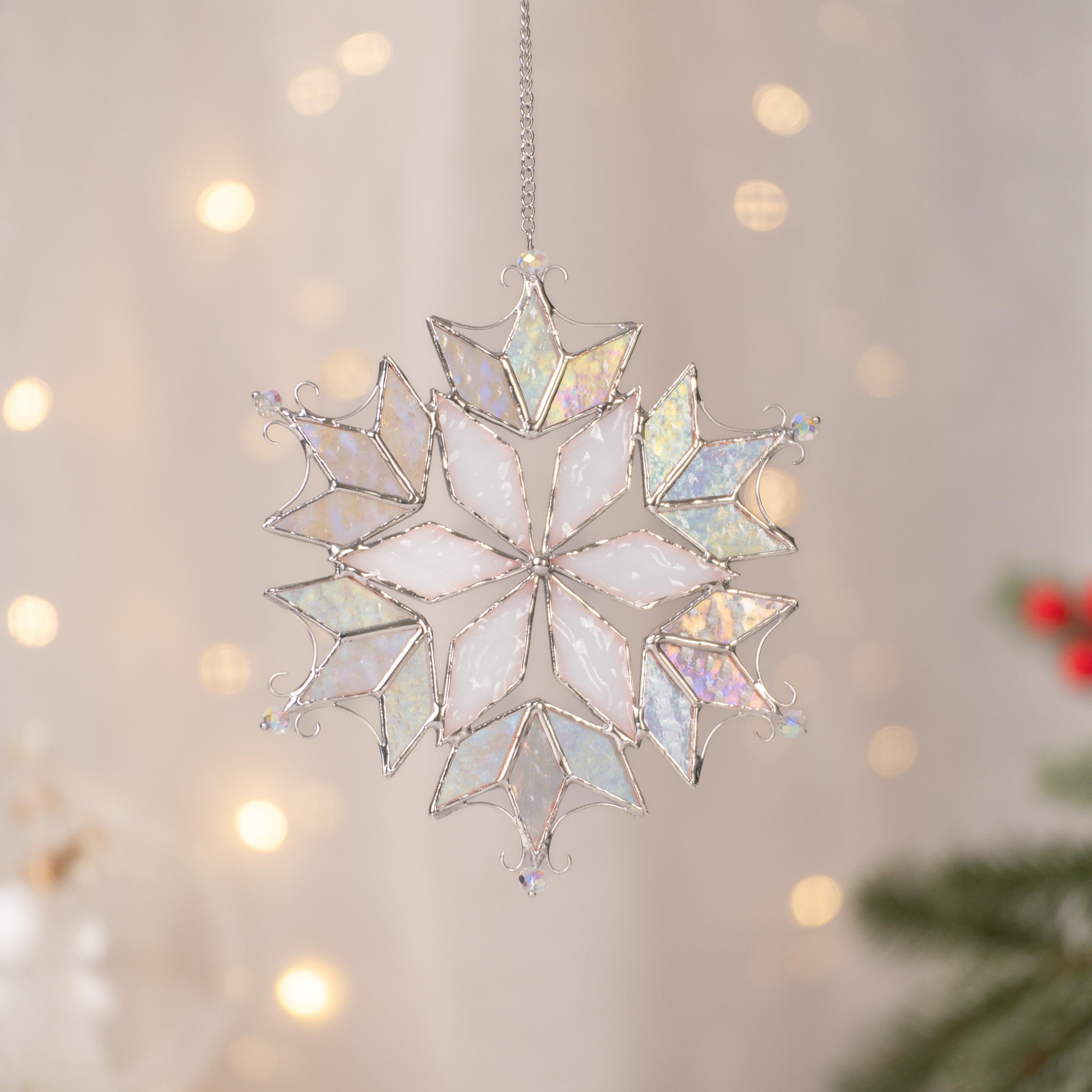 Snowflake stained glass ornament Mom Christmas Gift Snowflakes stained glass window hangings Winter art Stained glass crystal suncatcher