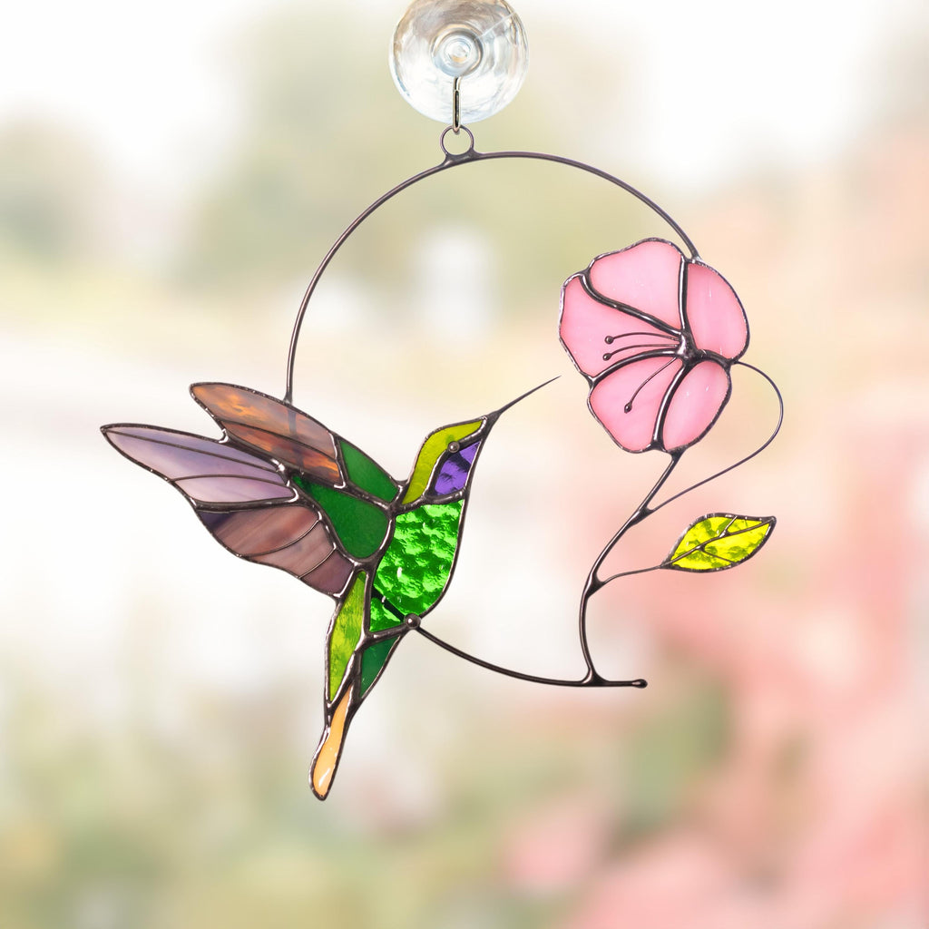 Hummingbird stained glass window hangings Gifts for mom from daughter Home decor items aesthetic Hummingbird ornament Bird lover gifts