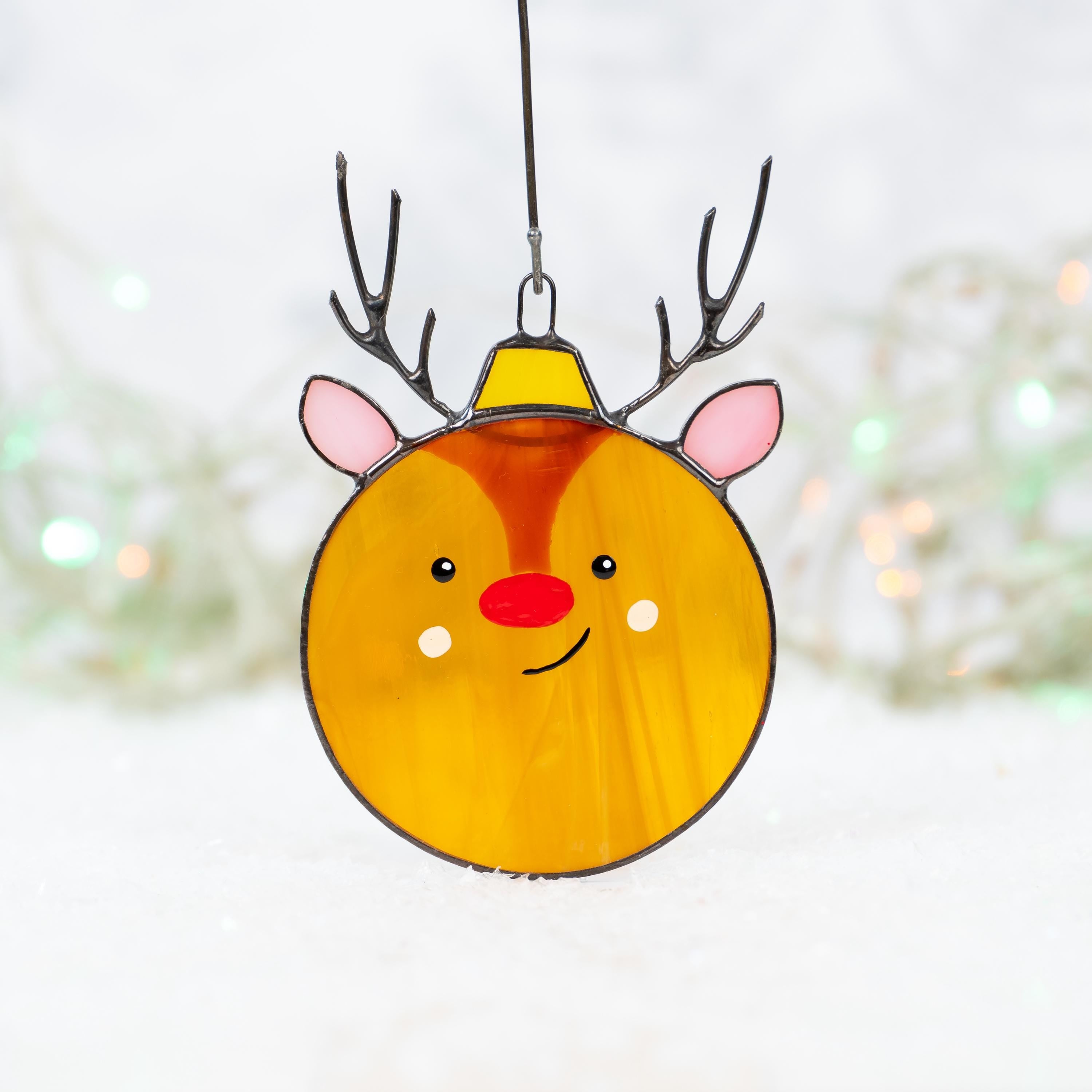 Christmas balls stained glass window hangings Unique holiday gift Reindeer stained glass suncatcher Christmas tree ornaments