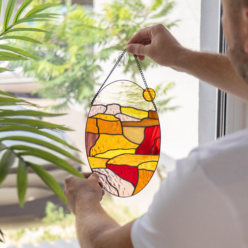 Arizona stained glass panel Great grandma gift National park stained glass window hangings Western art Sunset panel stained glass