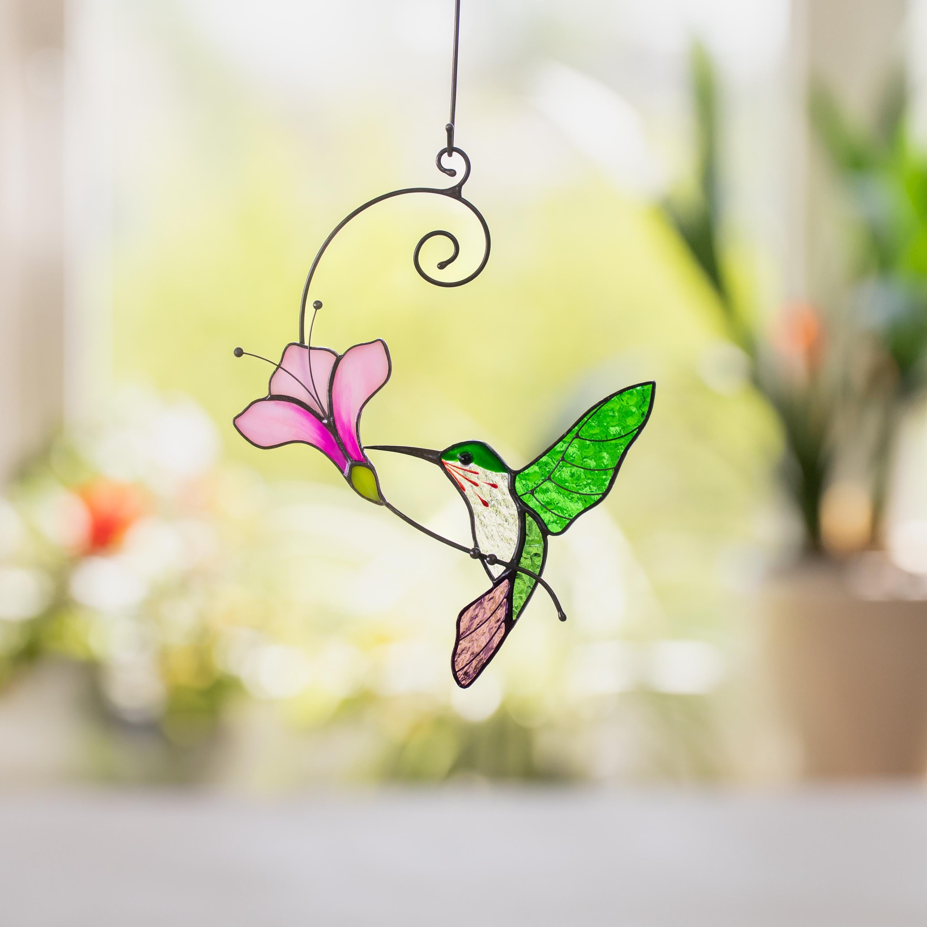 Hummingbird stained glass window hangings Godfather gift Hummingbird ornament Home decor items aesthetic