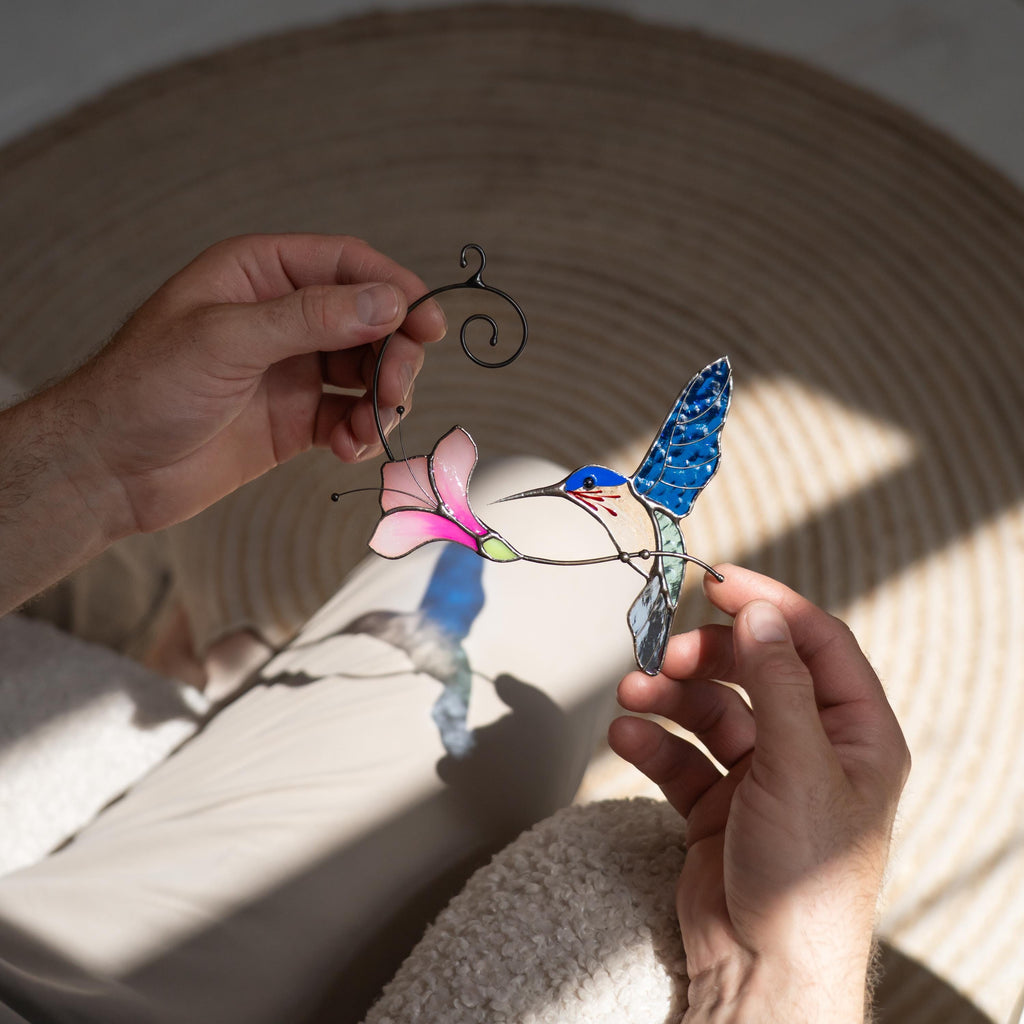 Hummingbird gifts stained glass window hangings Great grandma gift Hummingbird stained glass suncatcher Garden decoration
