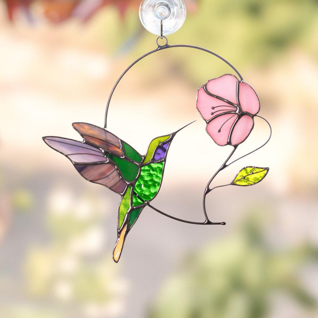Hummingbird stained glass window hangings Gifts for mom from daughter Home decor items aesthetic Hummingbird ornament Bird lover gifts