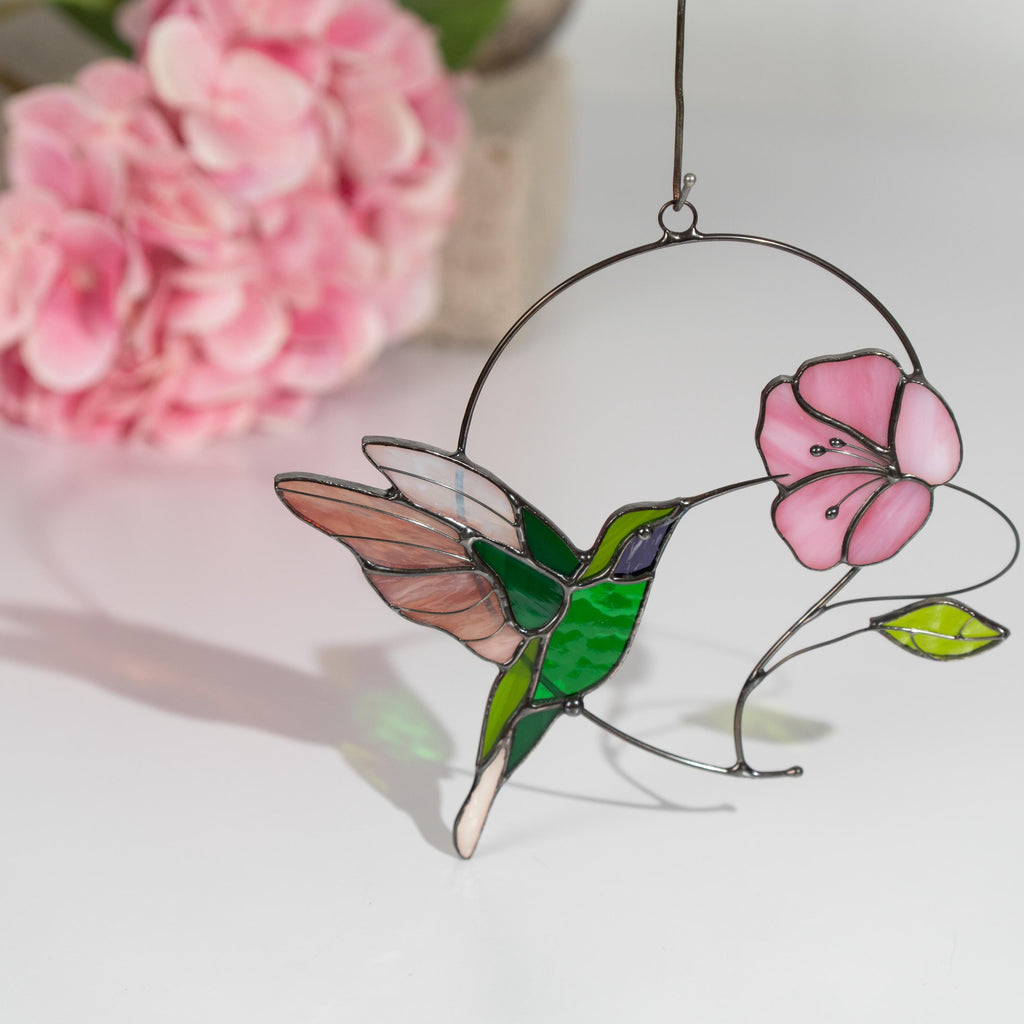 Hummingbird stained glass window hangings Gifts for mom from daughter Home decor items aesthetic Hummingbird ornament Bird lover gifts