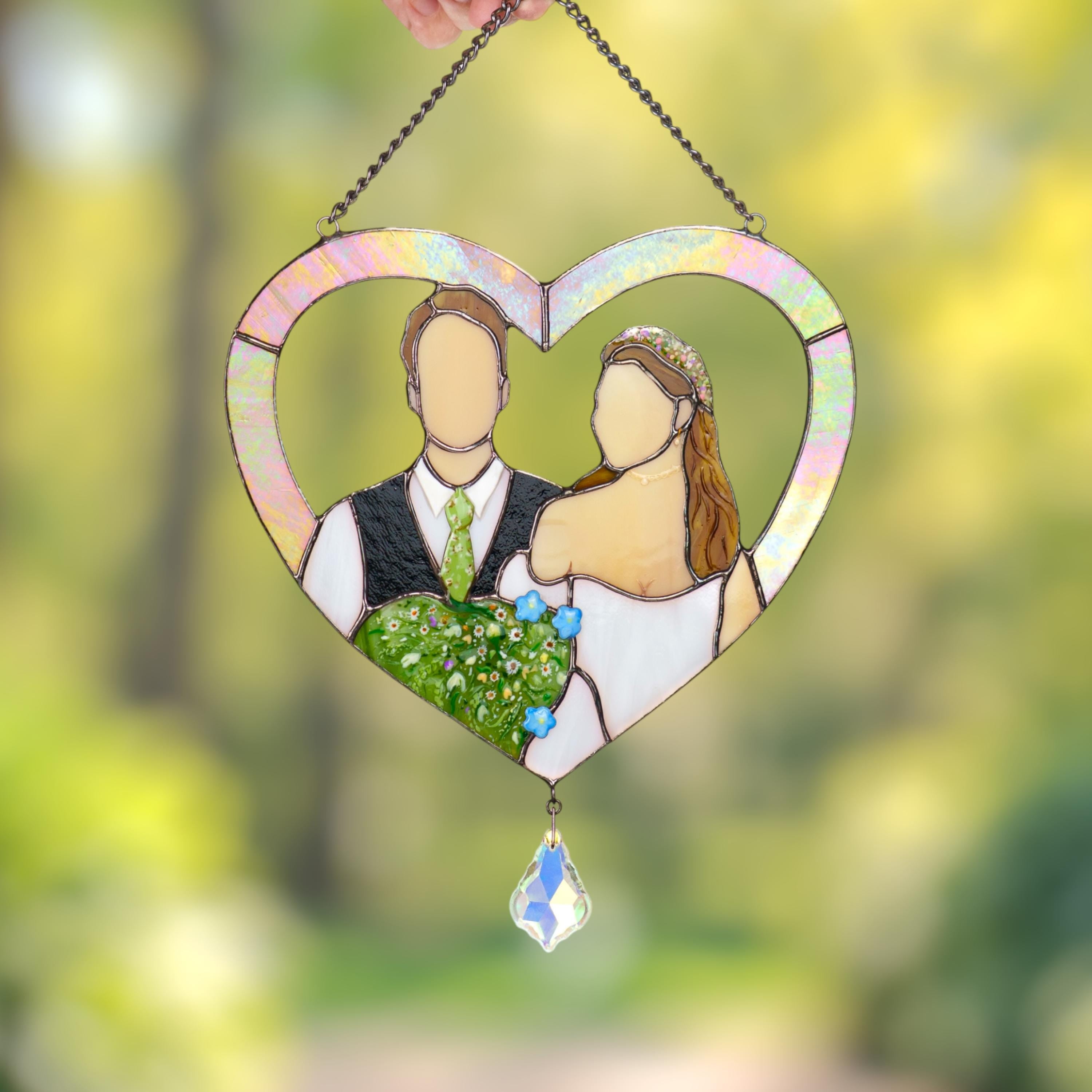 Custom portrait gift stained glass panel Faceless portrait Personalized portrait stained glass window hangings Wedding gift for couple
