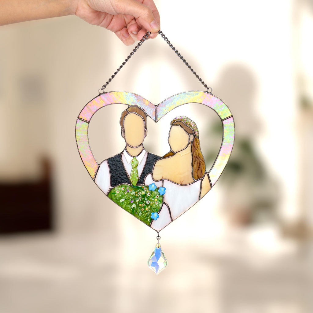 Custom portrait gift stained glass panel Faceless portrait Personalized portrait stained glass window hangings Wedding gift for couple