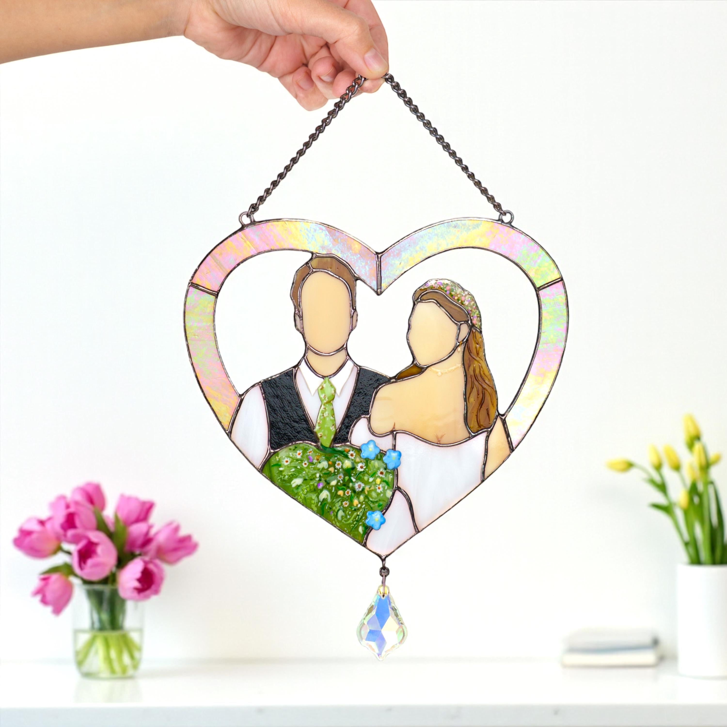 Custom portrait gift stained glass panel Faceless portrait Personalized portrait stained glass window hangings Wedding gift for couple