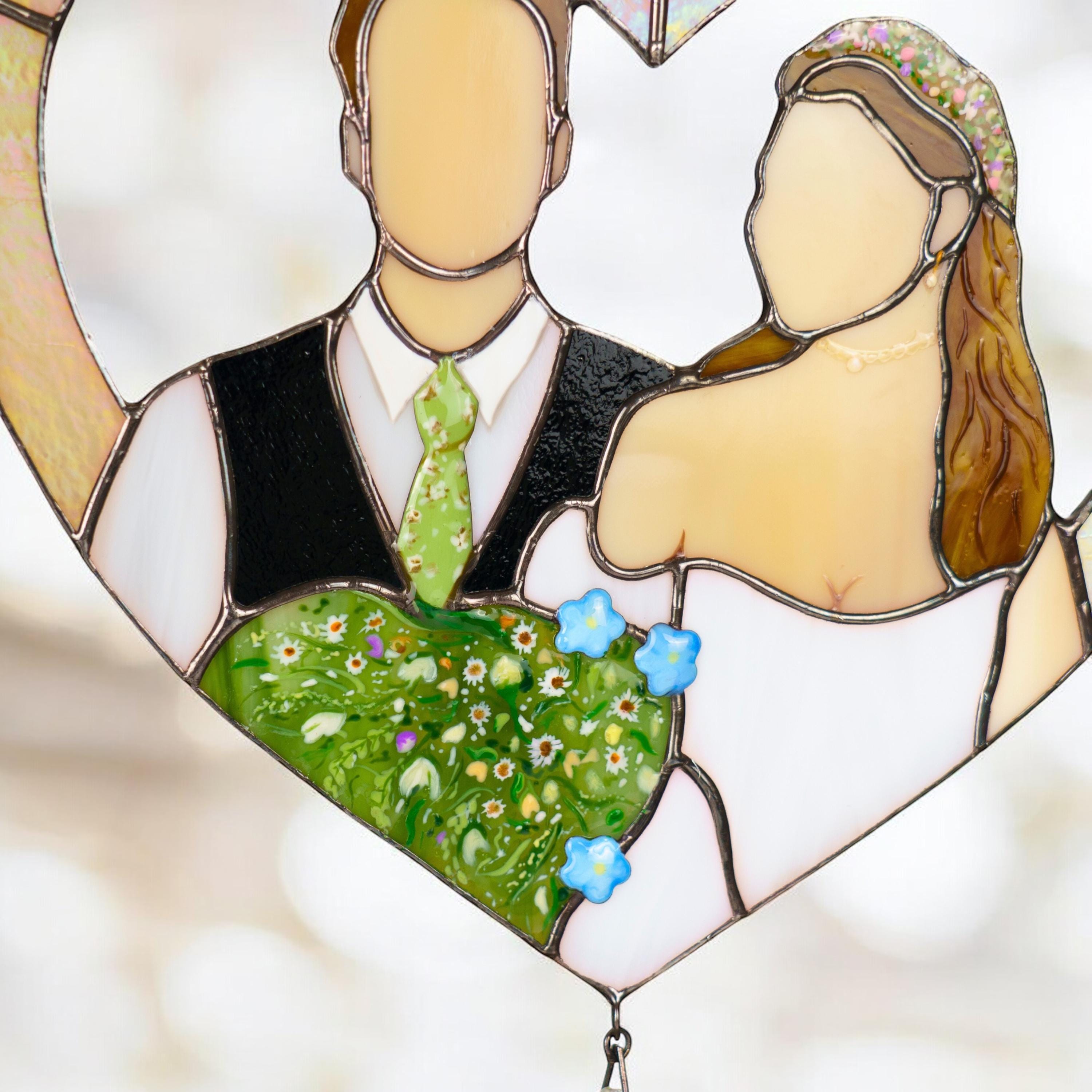Custom portrait gift stained glass panel Faceless portrait Personalized portrait stained glass window hangings Wedding gift for couple