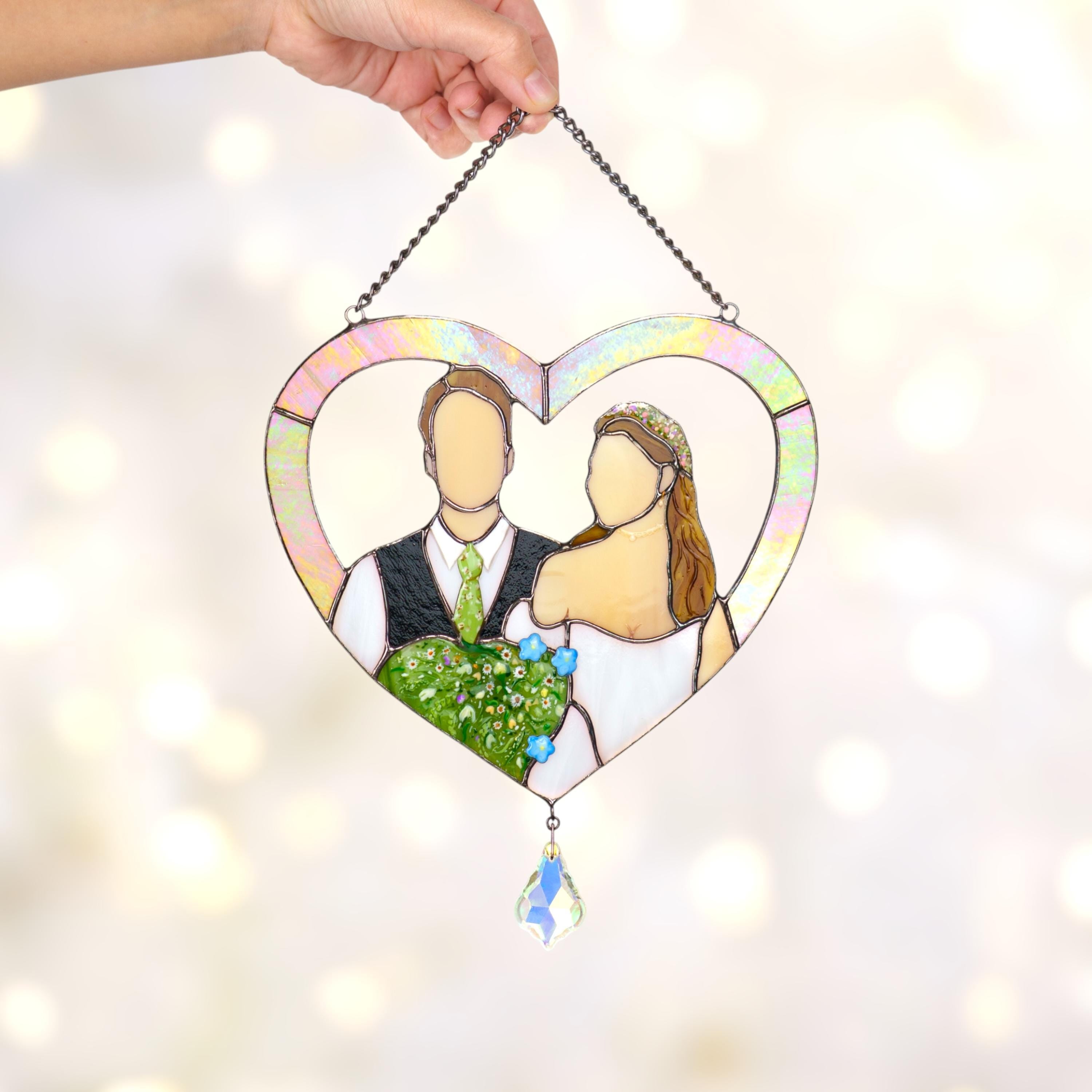 Custom portrait gift stained glass panel Faceless portrait Personalized portrait stained glass window hangings Wedding gift for couple
