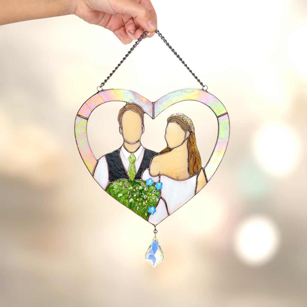 Custom portrait gift stained glass panel Faceless portrait Personalized portrait stained glass window hangings Wedding gift for couple