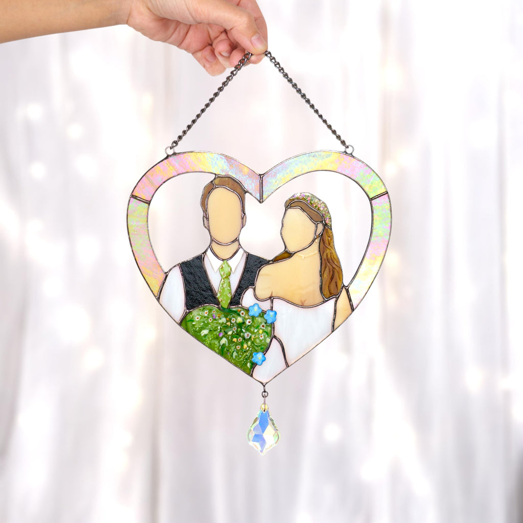 Custom portrait gift stained glass panel Faceless portrait Personalized portrait stained glass window hangings Wedding gift for couple