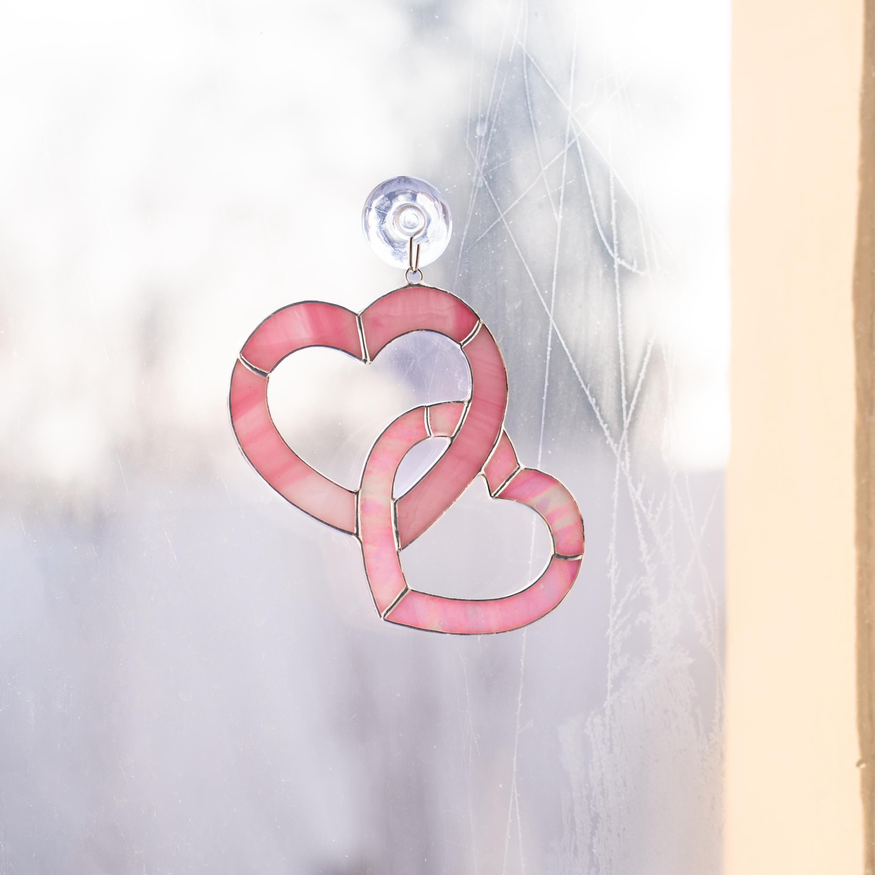 Heart stained glass window hangings Valentines day gift for her Stained glass ornament Valentine couple gift Galentines day gifts