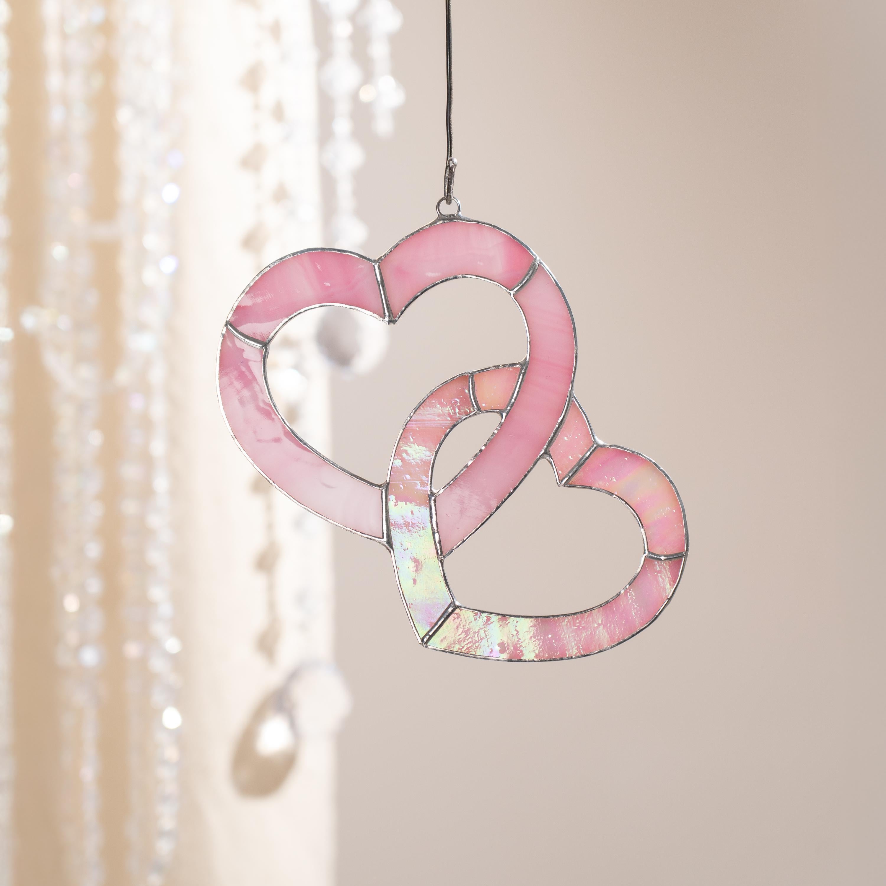 Heart stained glass window hangings Valentines day gift for her Stained glass ornament Valentine couple gift Galentines day gifts