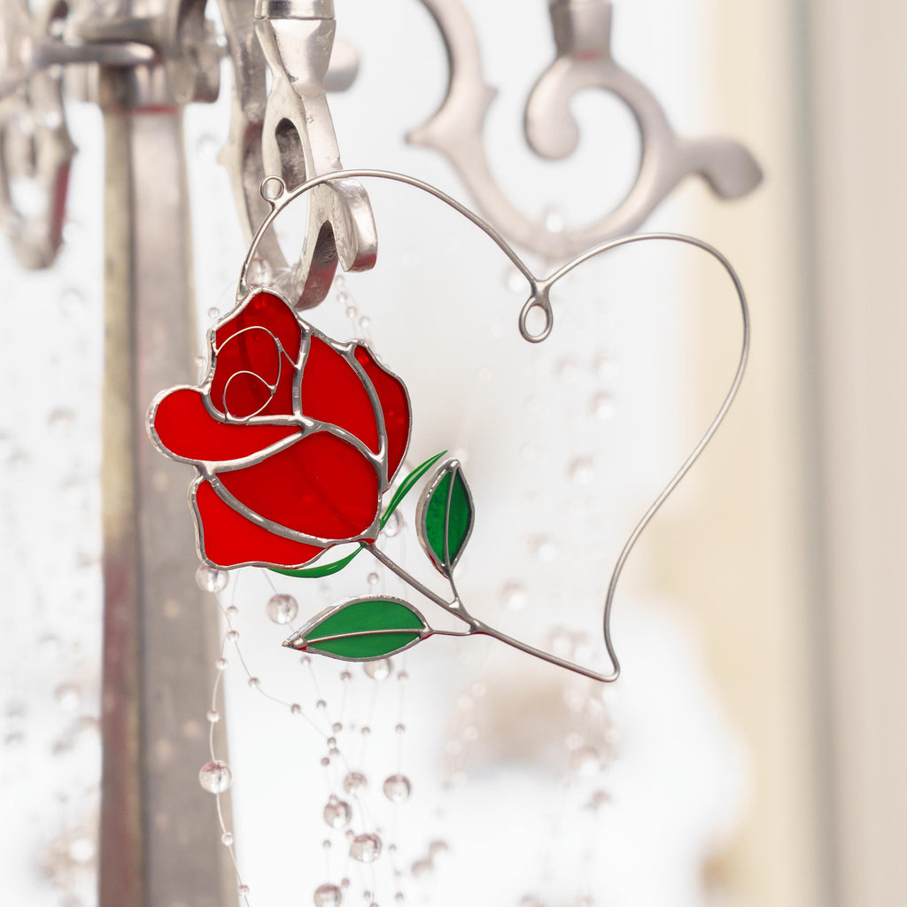 Stained glass flower Valentines gift for wife Rose stained glass window hangings Couple gifts Valentine decor Galentines