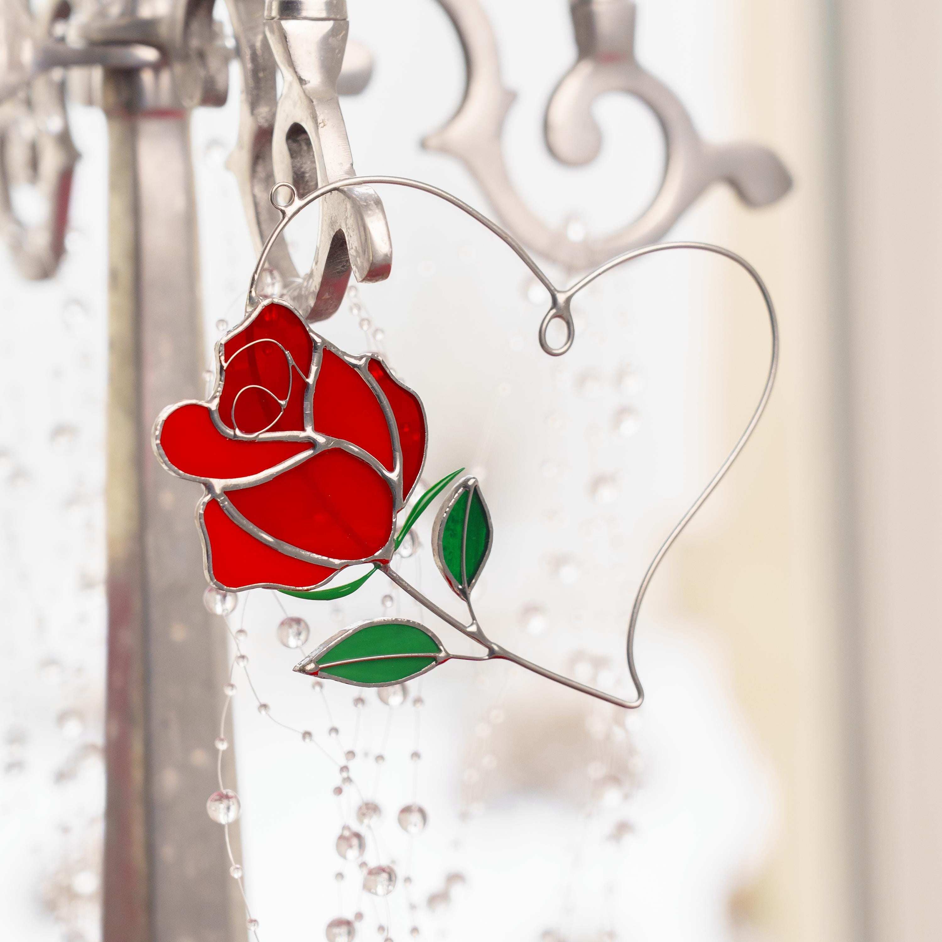 Stained glass flower Valentines gift for wife Rose stained glass window hangings Couple gifts Valentine decor Galentines