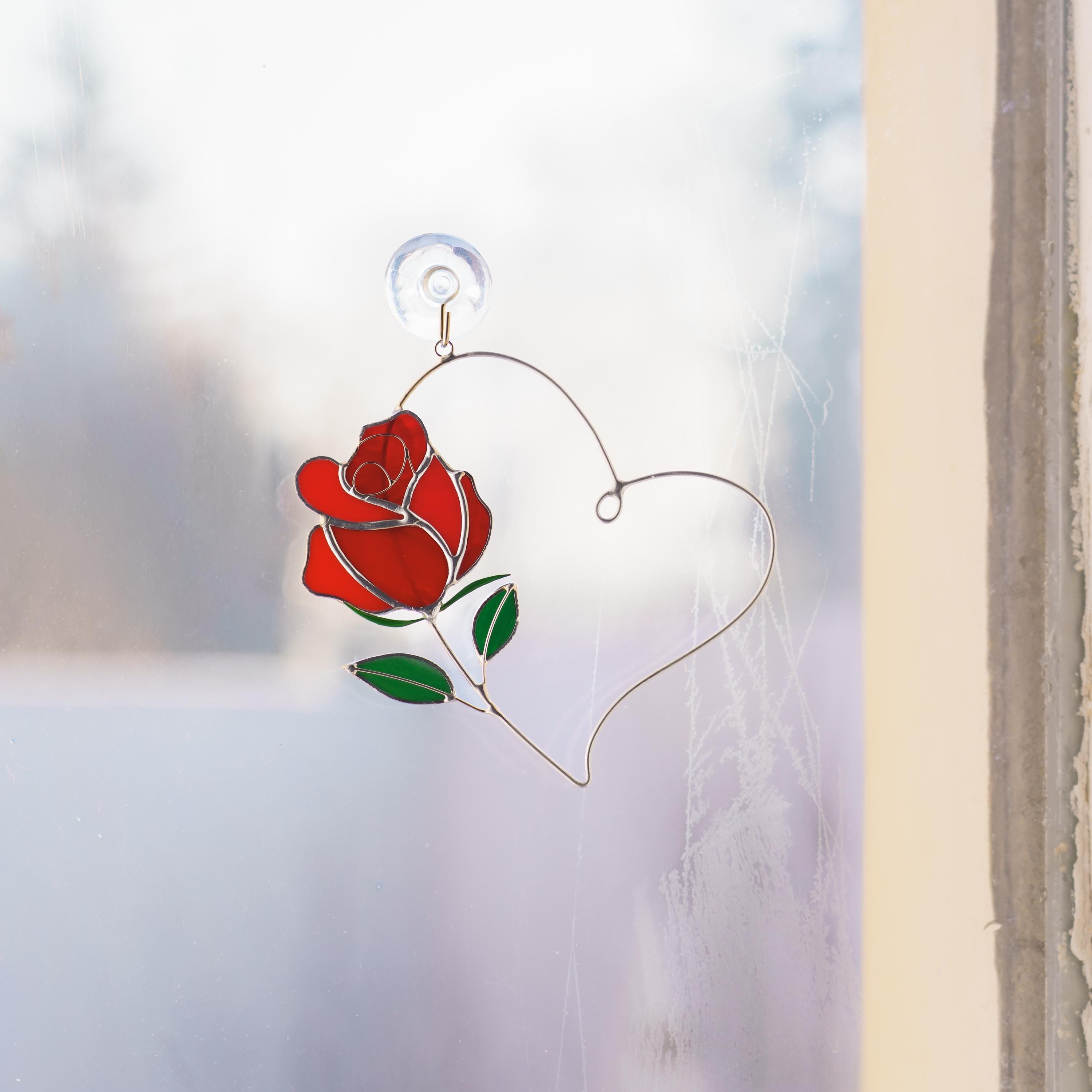 Stained glass flower Valentines gift for wife Rose stained glass window hangings Couple gifts Valentine decor Galentines