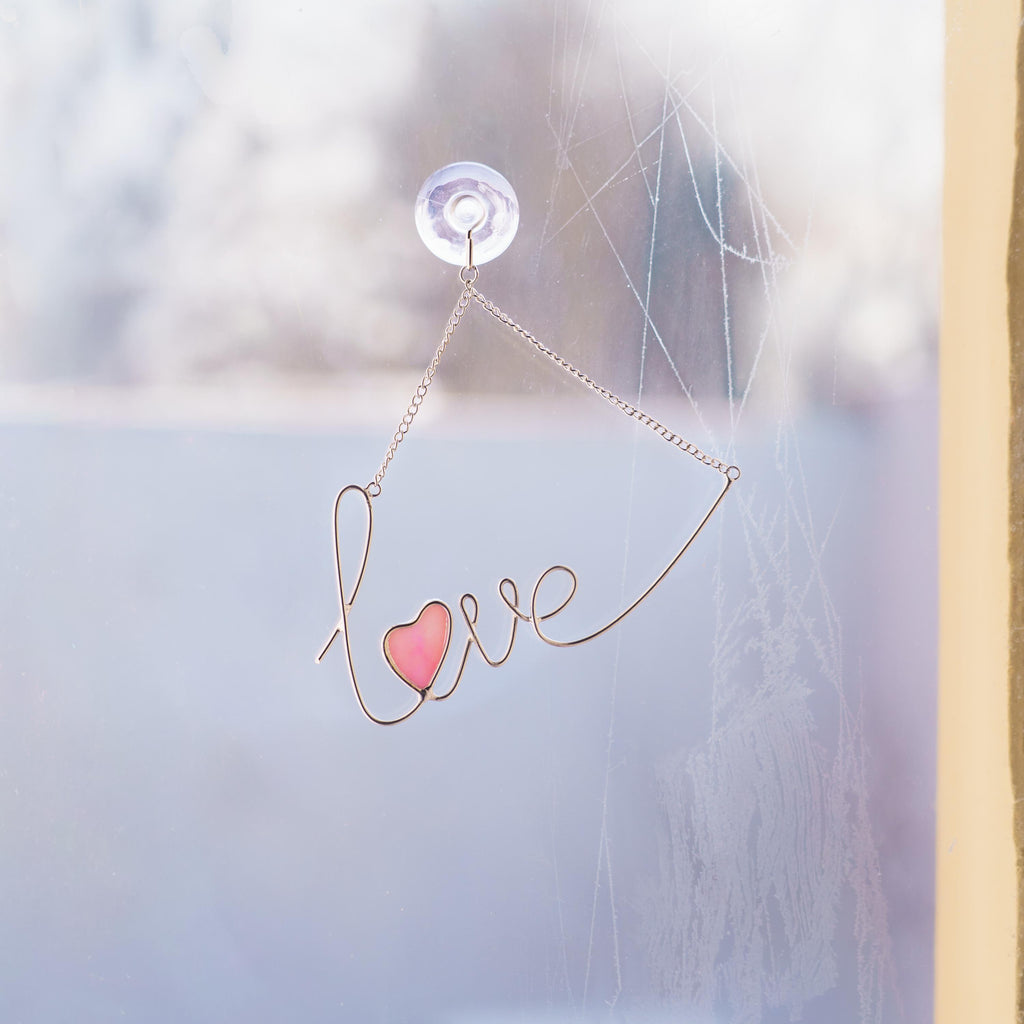 Valentines decor stained glass window hangings 1st anniversary gift Valentines gift for girlfriend stained glass suncatcher