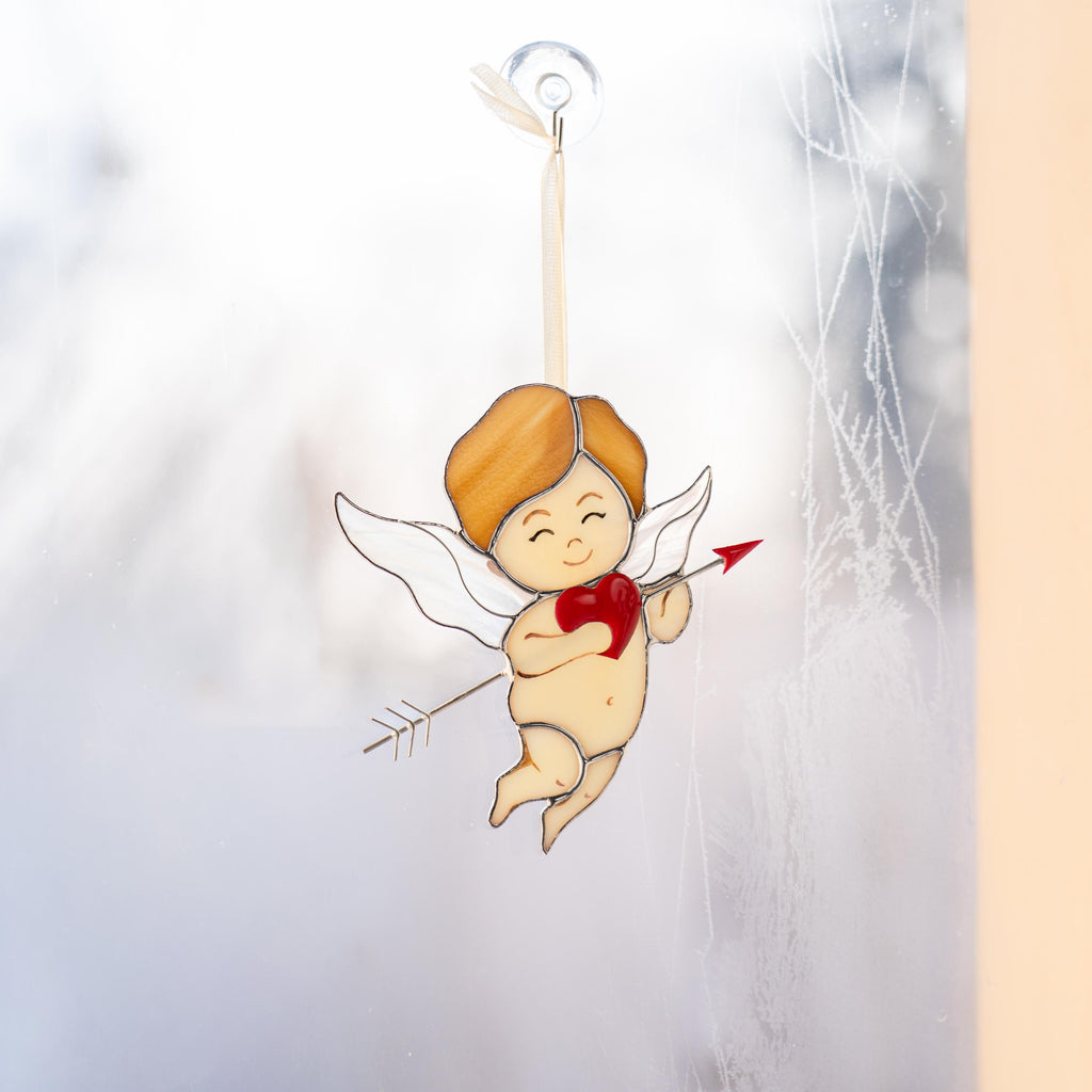 Cupid stained glass window hangings Valentines gift for girlfriend Stained glass angel ornament Valentine decor Romantic gifts