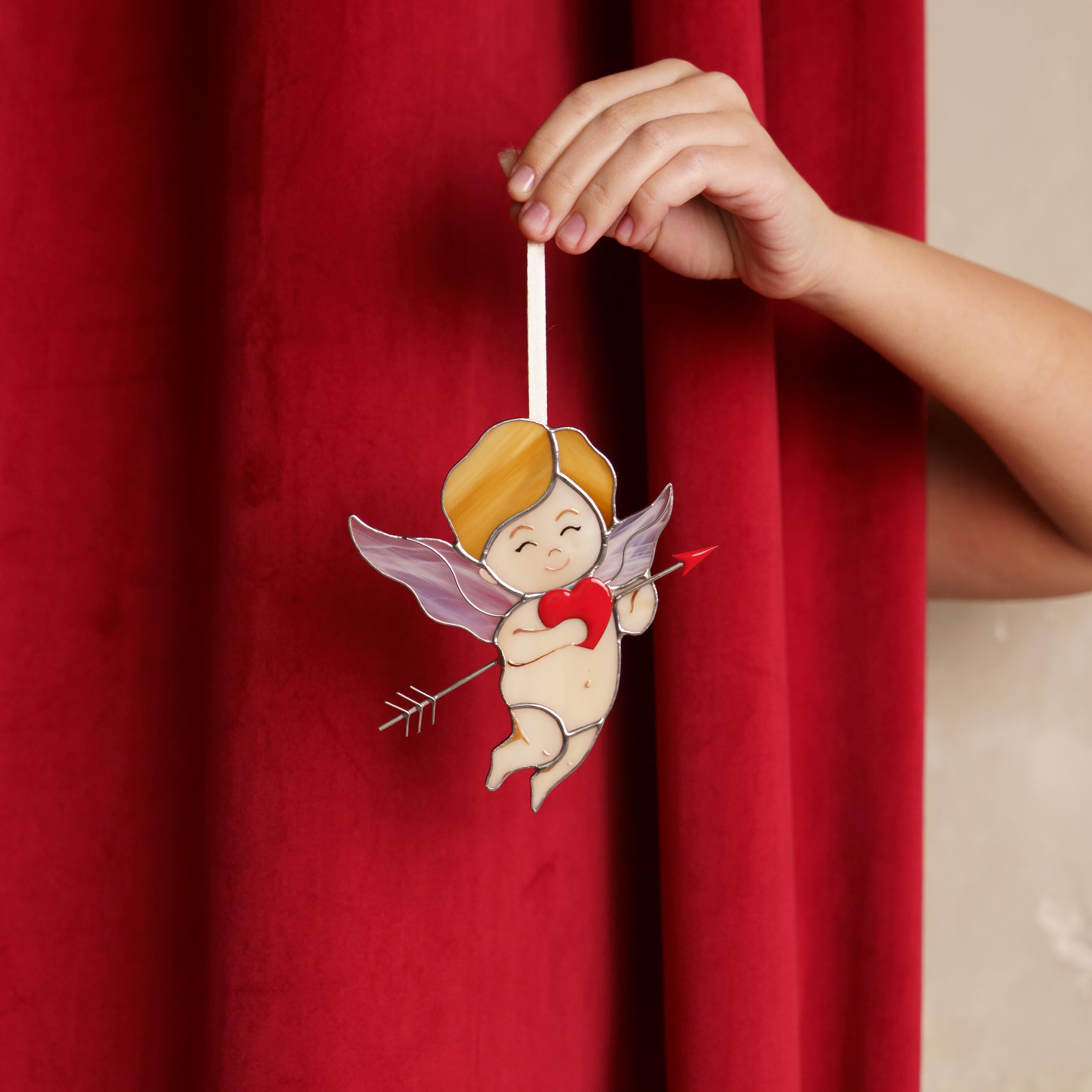 Cupid stained glass window hangings Valentines gift for girlfriend Stained glass angel ornament Valentine decor Romantic gifts