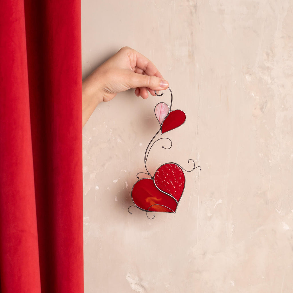 Stained glass heart Valentines Day gifts for wife Custom stained glass window hangings Romantic gifts Stained glass heart ornament