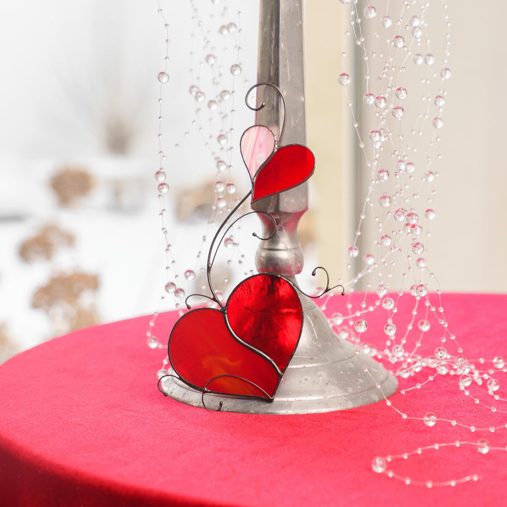 Stained glass heart Valentines Day gifts for wife Custom stained glass window hangings Romantic gifts Stained glass heart ornament