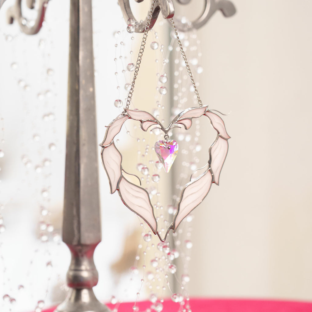 Stained glass crystal suncatcher Valentine couple gift Heart stained glass window hangings 1st anniversary gift for wife Engagement present