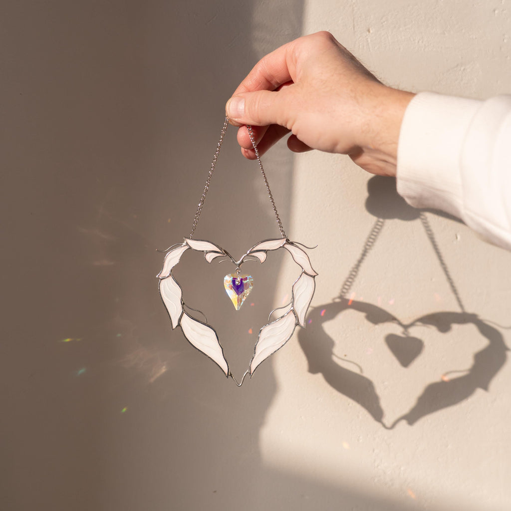 Stained glass crystal suncatcher Valentine couple gift Heart stained glass window hangings 1st anniversary gift for wife Engagement present