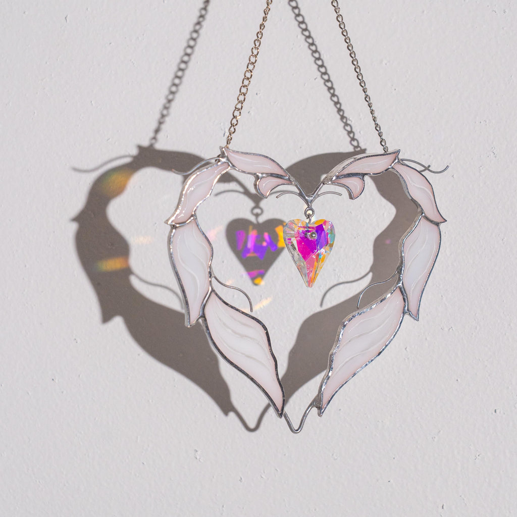 Stained glass crystal suncatcher Valentine couple gift Heart stained glass window hangings 1st anniversary gift for wife Engagement present