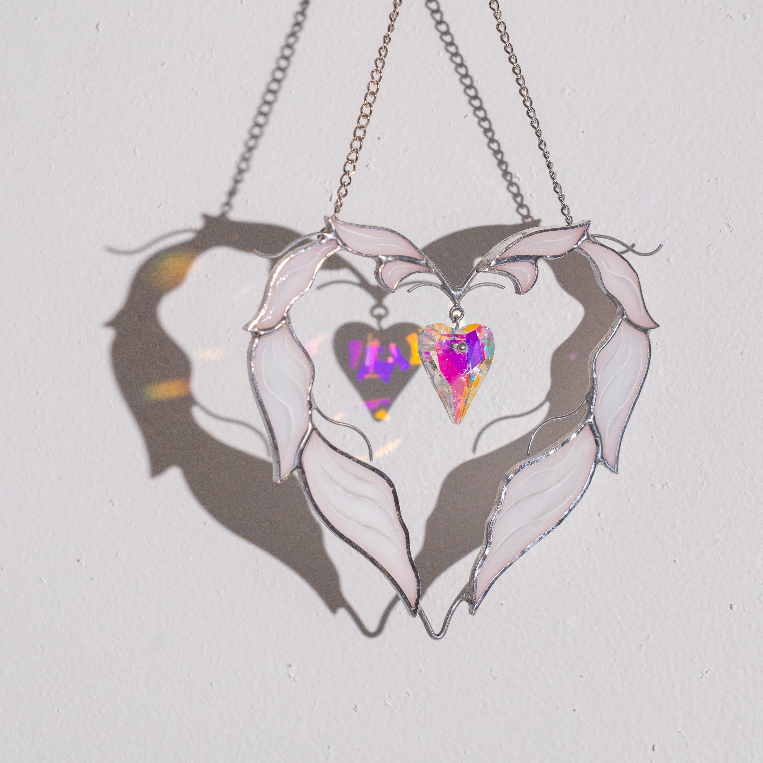 Stained glass crystal suncatcher Valentine couple gift Heart stained glass window hangings 1st anniversary gift for wife Engagement present