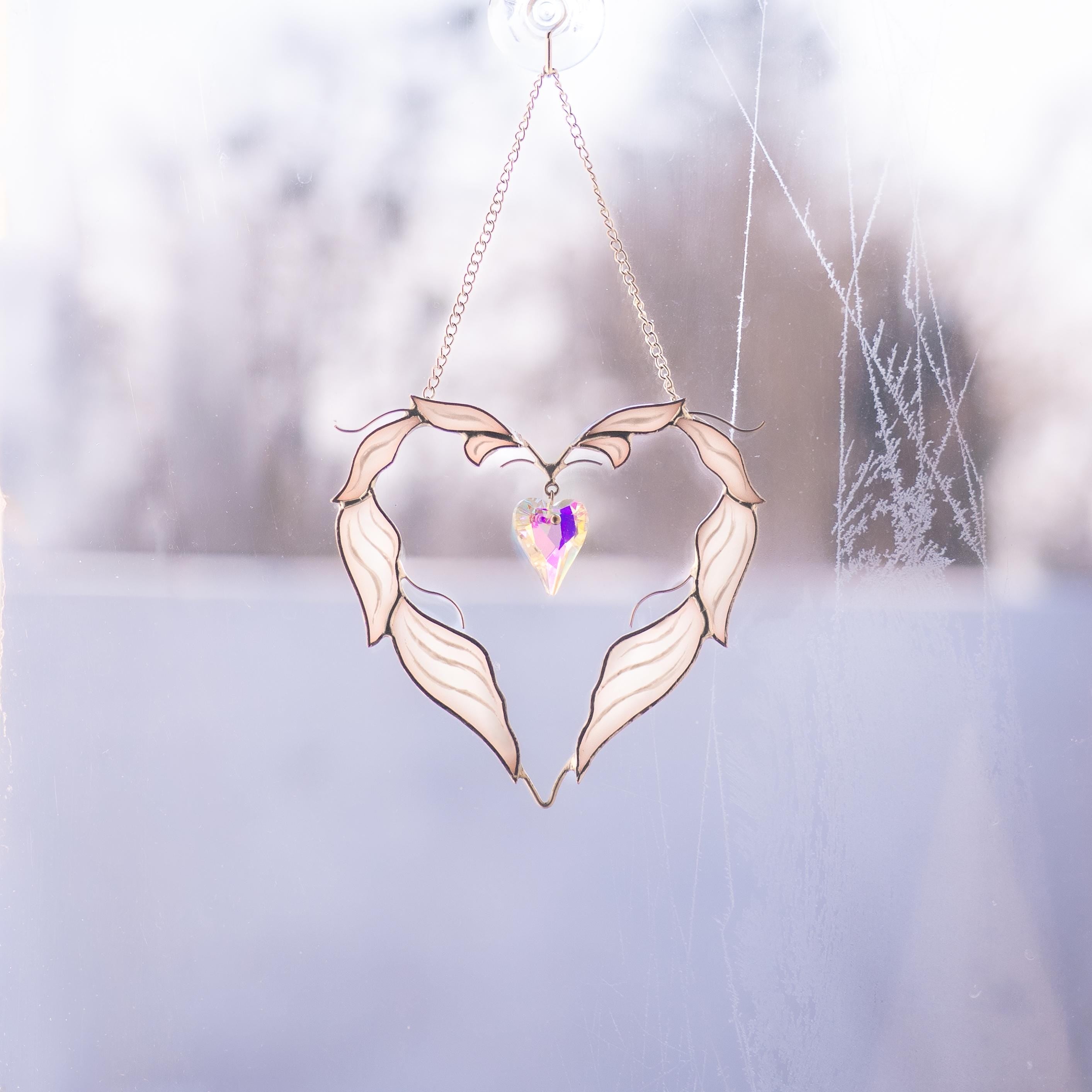 Stained glass crystal suncatcher Valentine couple gift Heart stained glass window hangings 1st anniversary gift for wife Engagement present