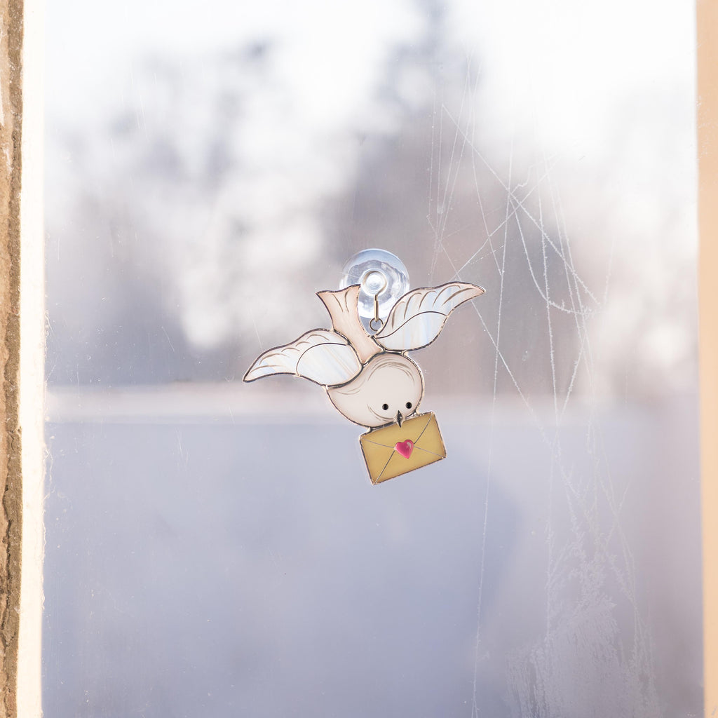 Dove stained glass suncatcher Valentines gift for girlfriend Bird gifts stained glass window hangings Newlywed gift Engagement ornament