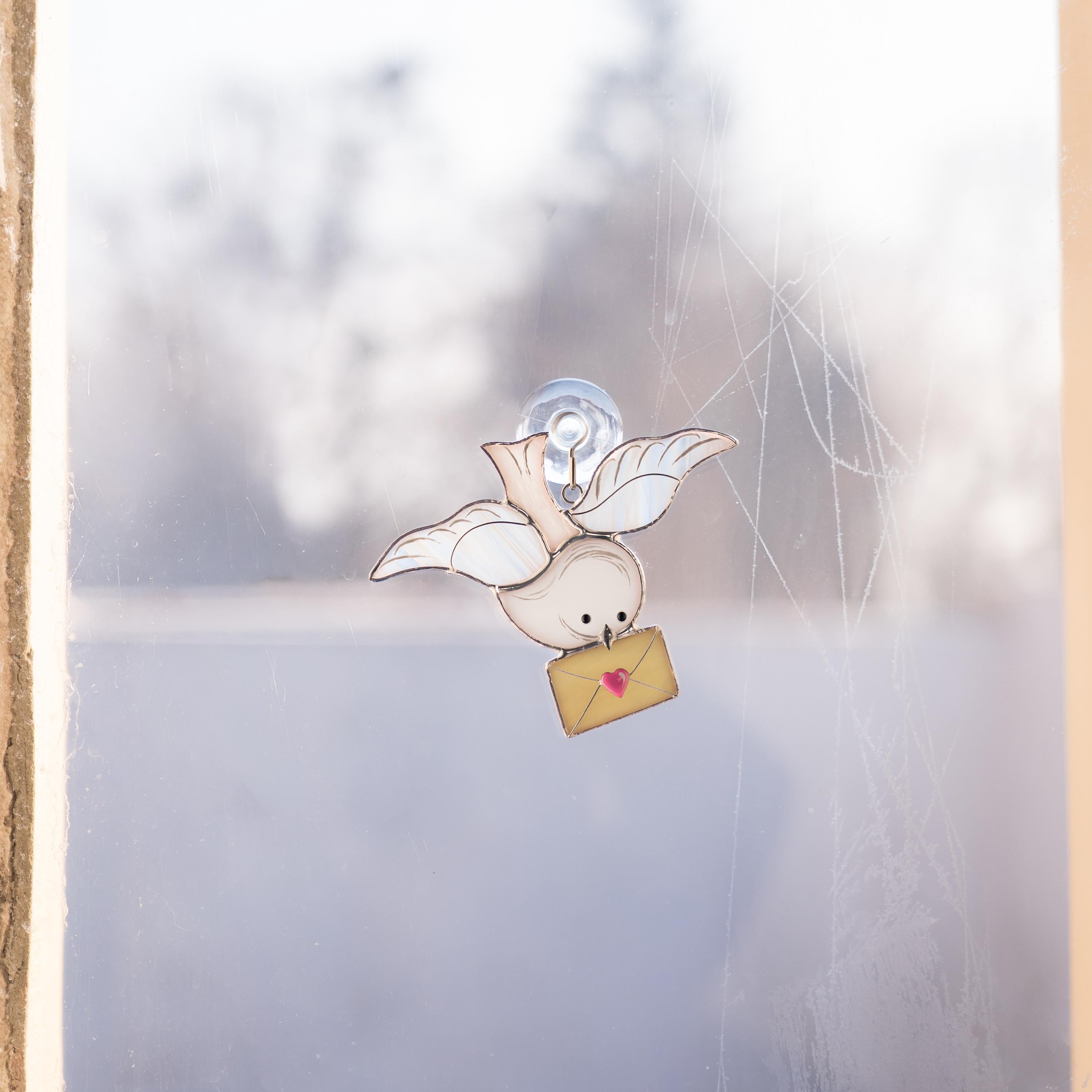 Dove stained glass suncatcher Valentines gift for girlfriend Bird gifts stained glass window hangings Newlywed gift Engagement ornament