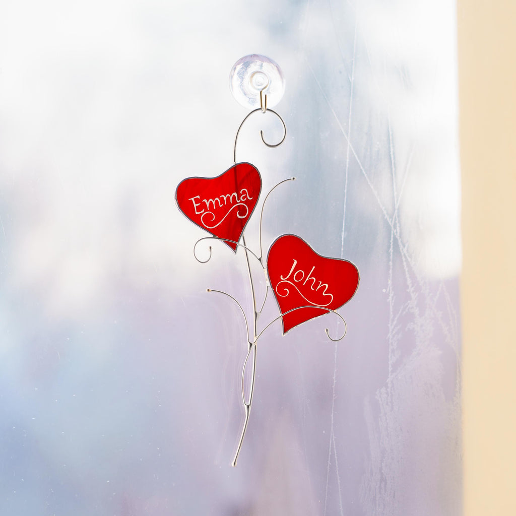 Heart ornament stained glass window hangings Personalized gift for him Stained glass couple ornament Valentines gift for girlfriend