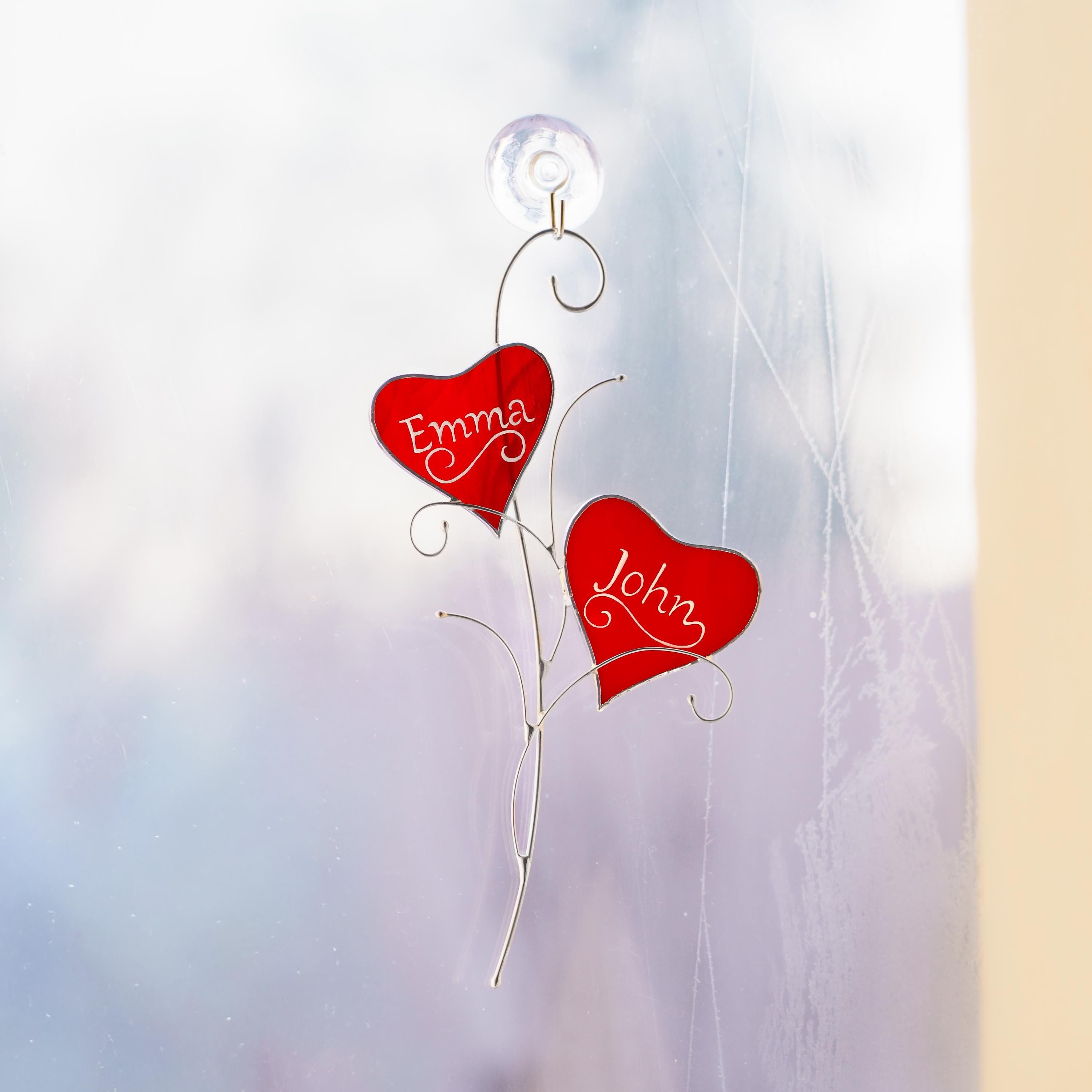 Heart ornament stained glass window hangings Personalized gift for him Stained glass couple ornament Valentines gift for girlfriend