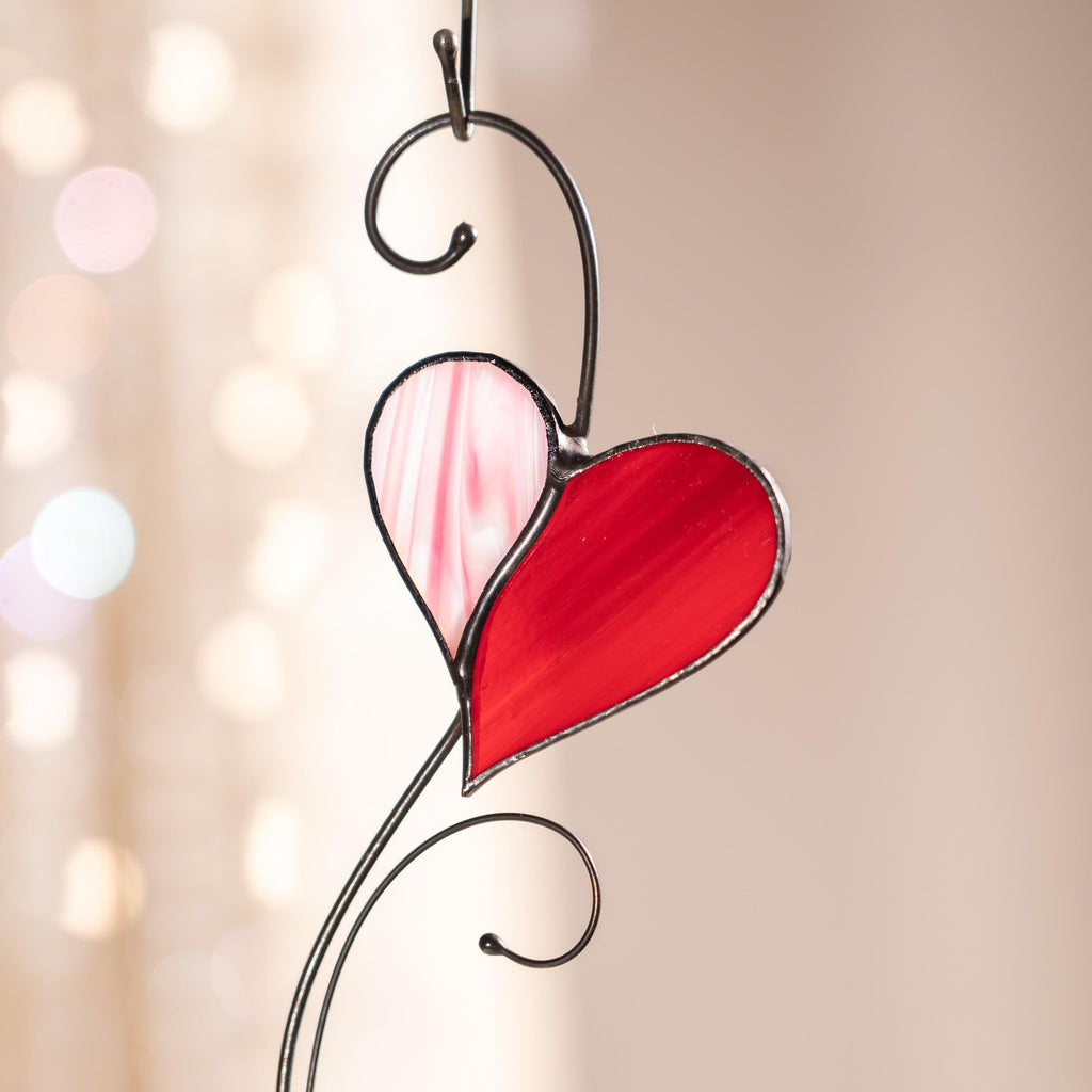Heart stained glass suncatcher Wedding gift for couple Valentines decor stained glass window hangings 1st anniversary gift for wife
