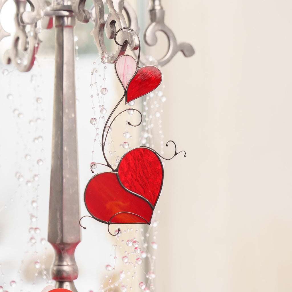 Heart stained glass suncatcher Wedding gift for couple Valentines decor stained glass window hangings 1st anniversary gift for wife