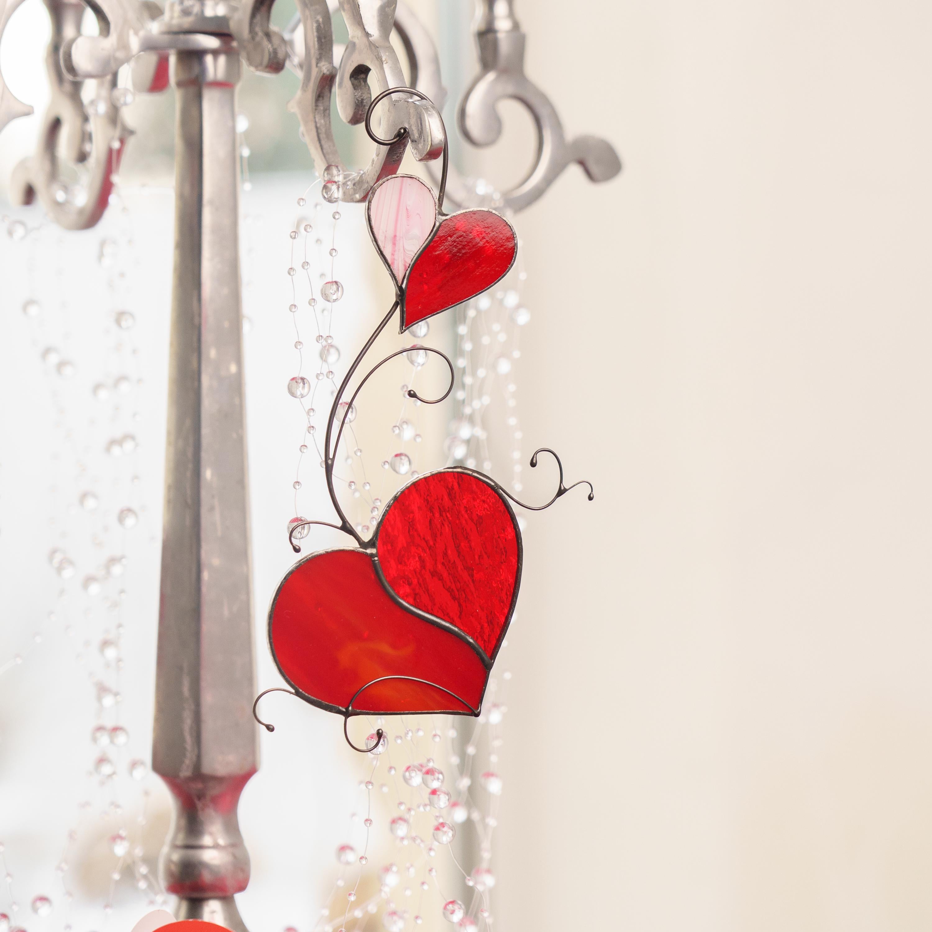 Heart stained glass suncatcher Wedding gift for couple Valentines decor stained glass window hangings 1st anniversary gift for wife