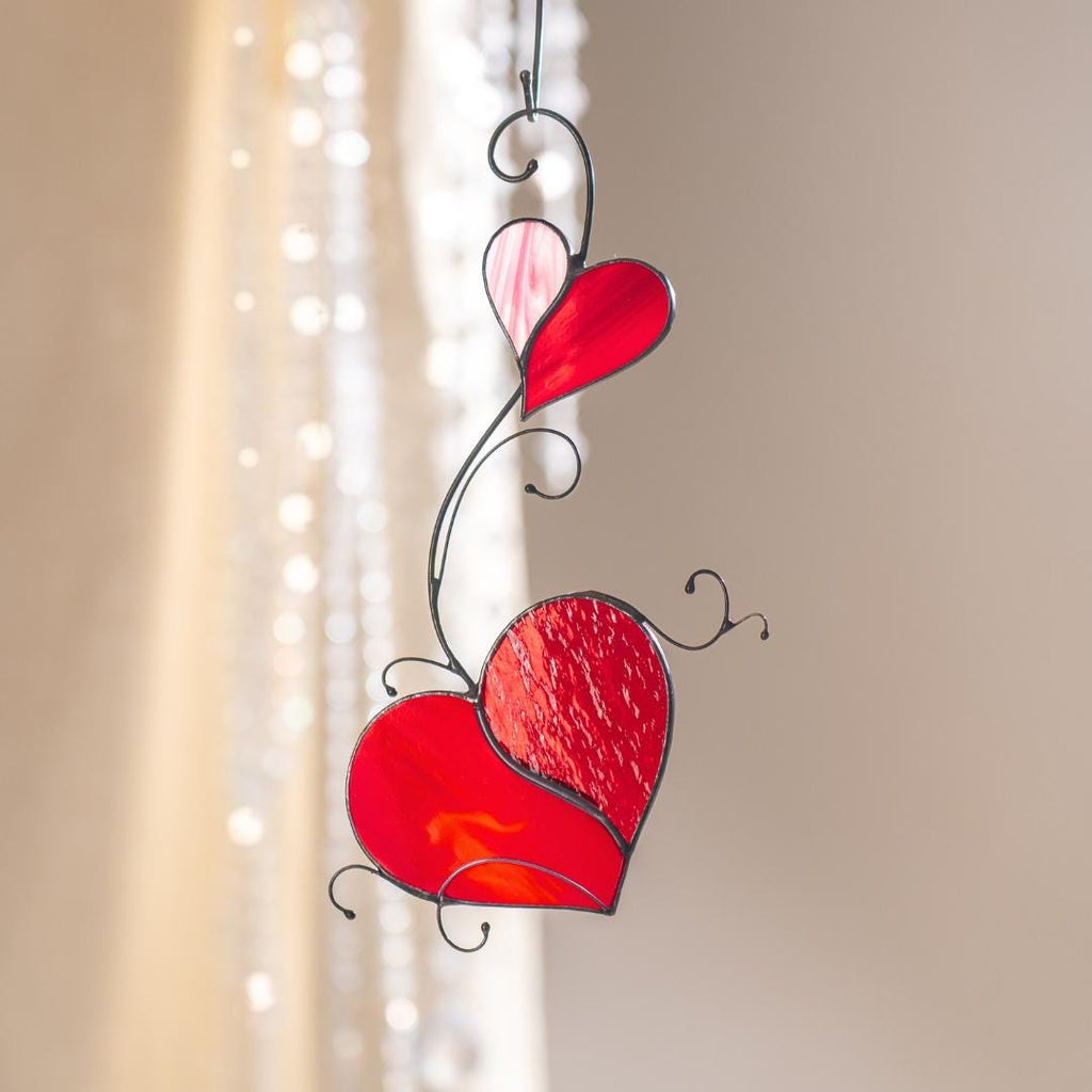 Heart stained glass suncatcher Wedding gift for couple Valentines decor stained glass window hangings 1st anniversary gift for wife